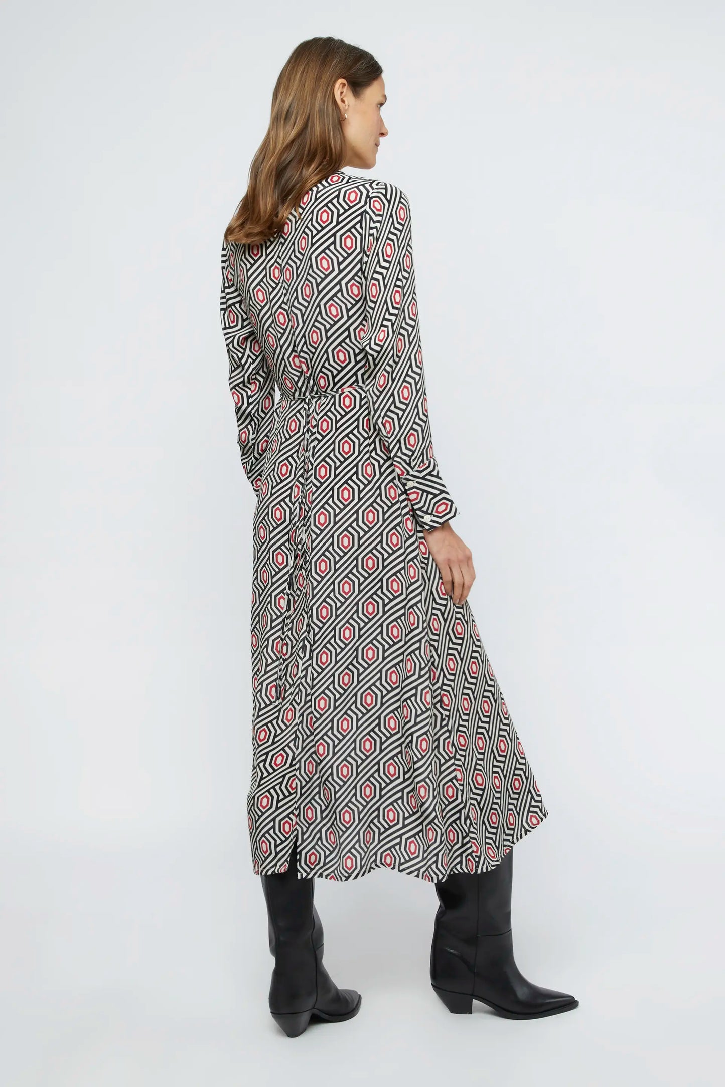Long geometric shirt dress