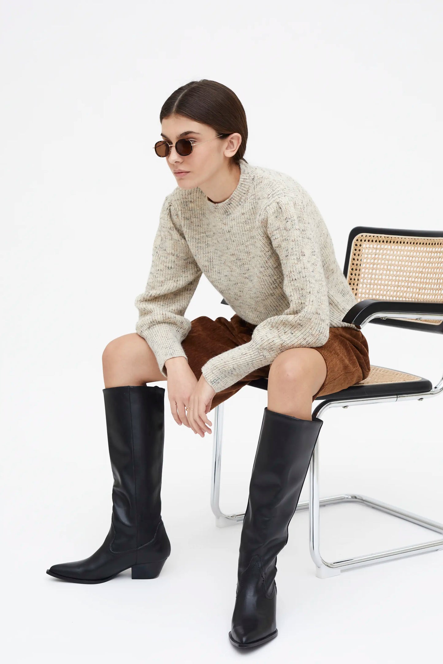 Jersey de punto cuello redondo blanco