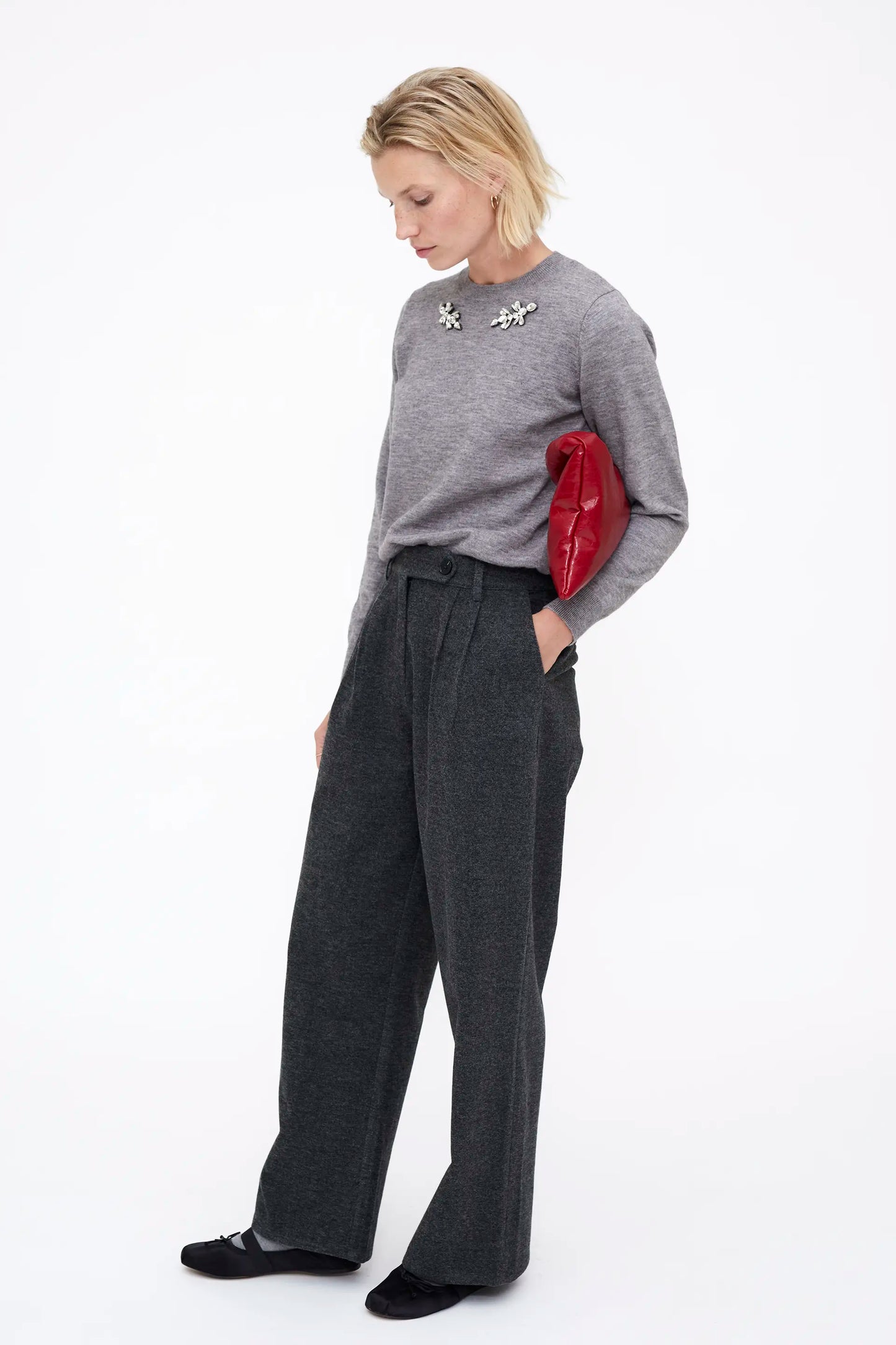 Pantalón recto flannel gris