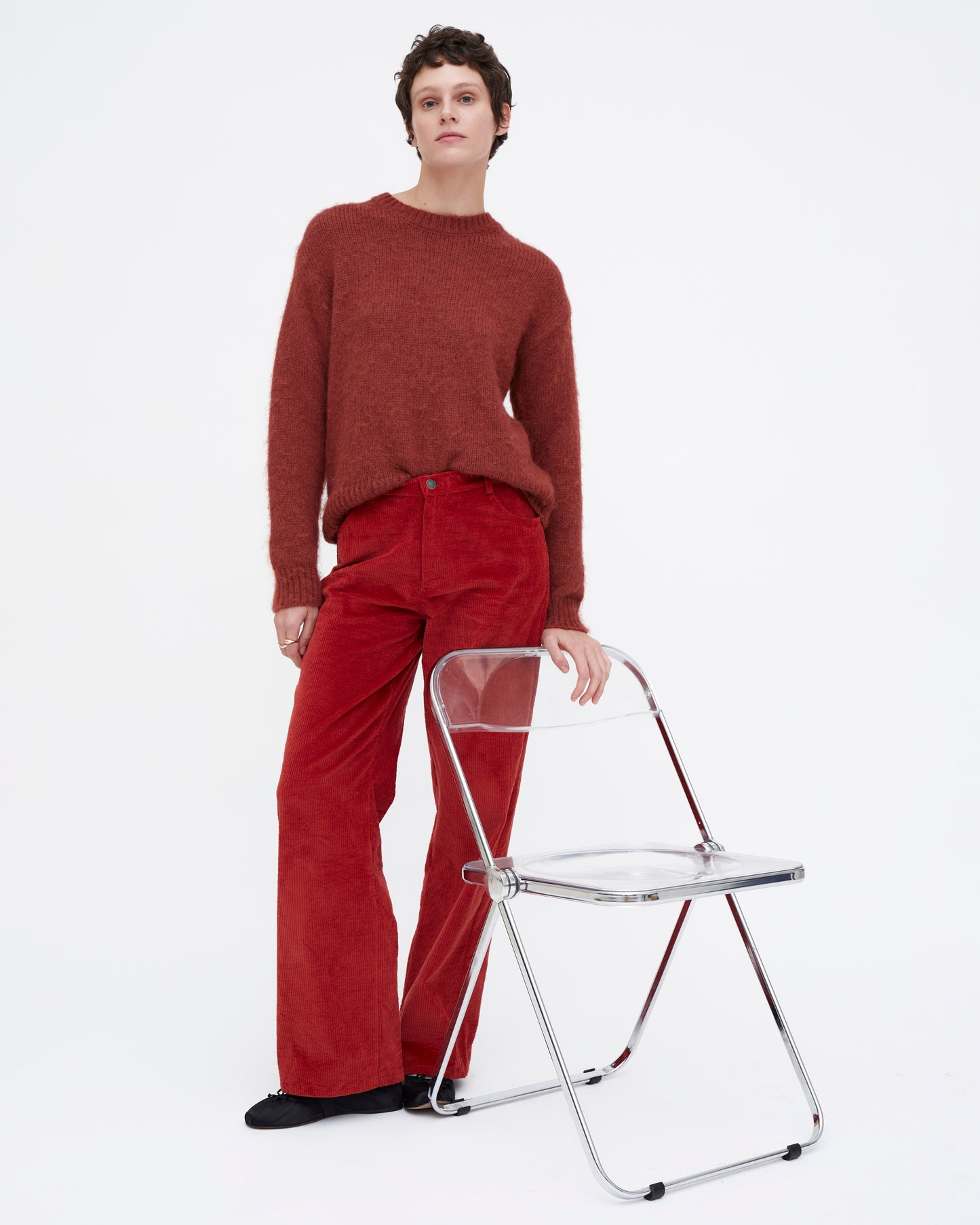 Straight red corduroy trousers