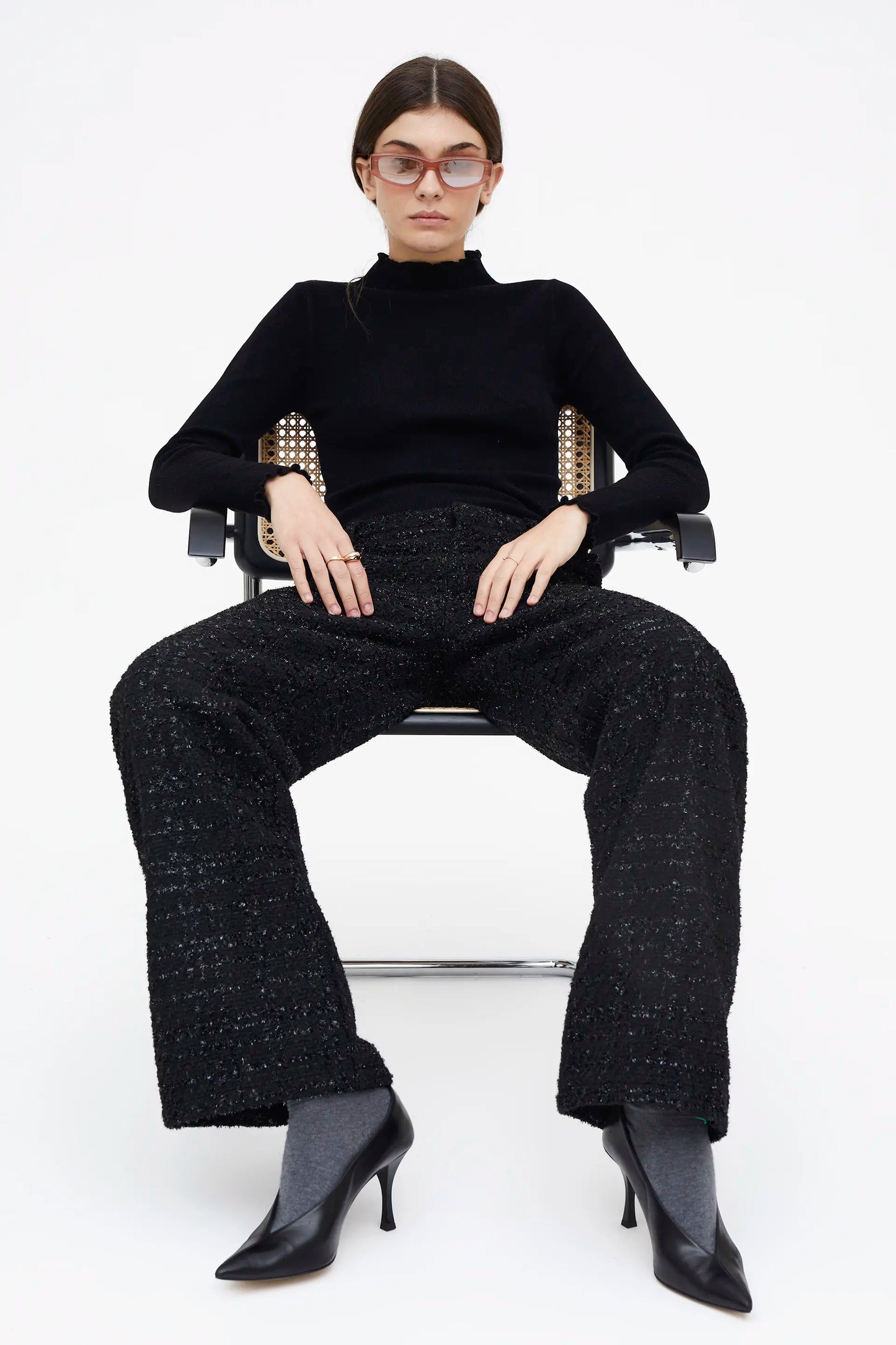 Pantalón recto tweed negro