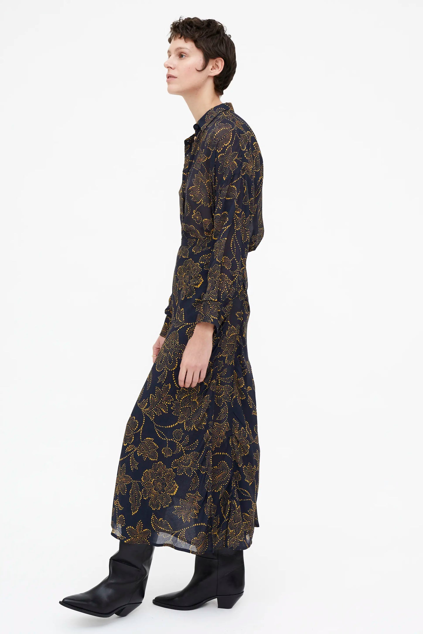 Falda Midi asimétrica estampado Mustard Flower