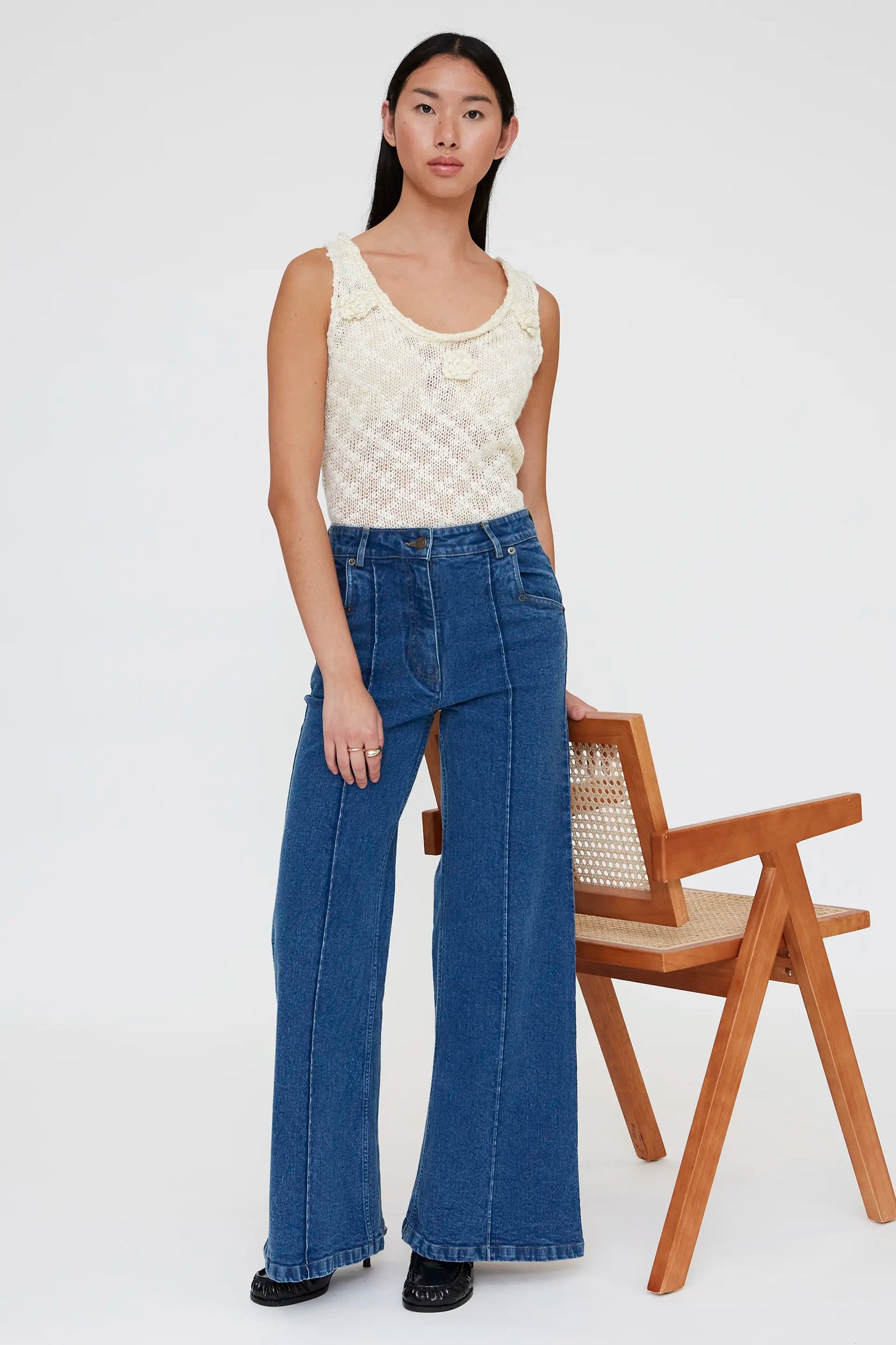 Beige openwork knit top