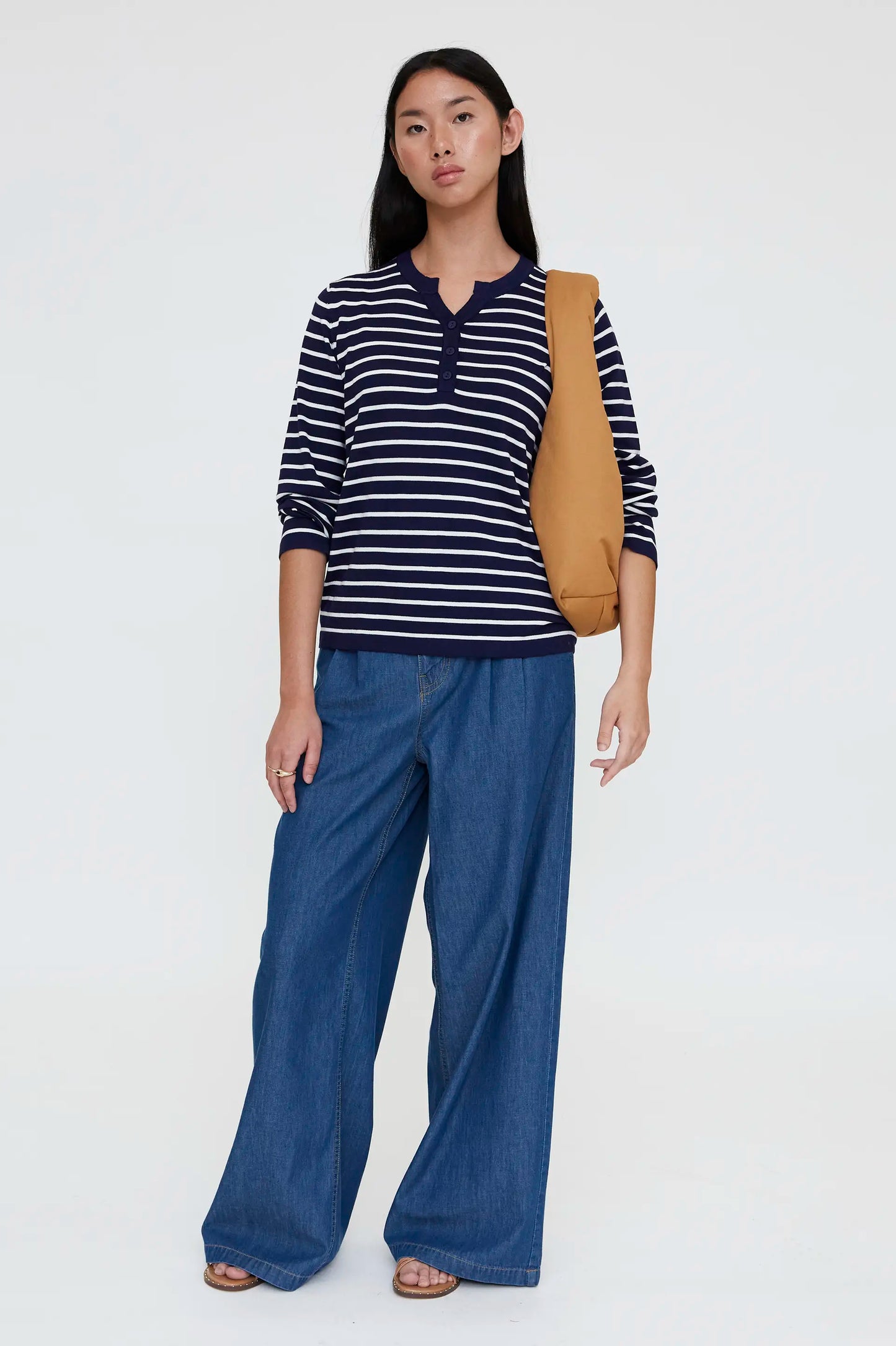 Jersey punto de rayas blanco y navy blue