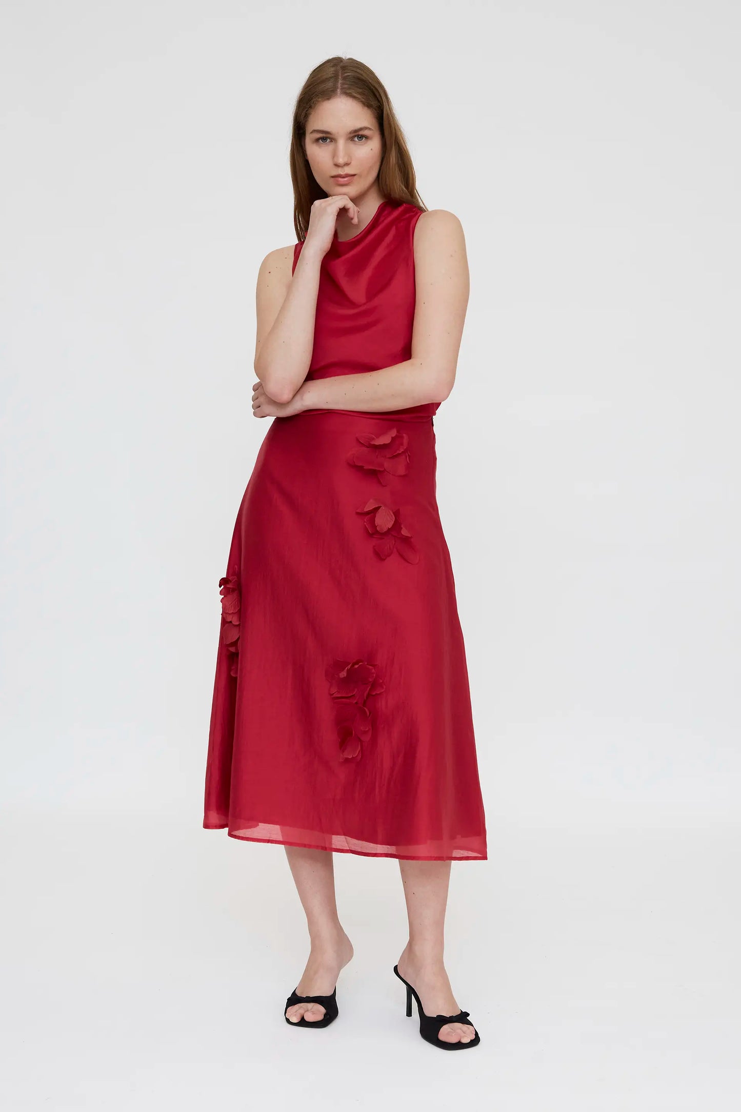 Fuchsia flowy midi skirt