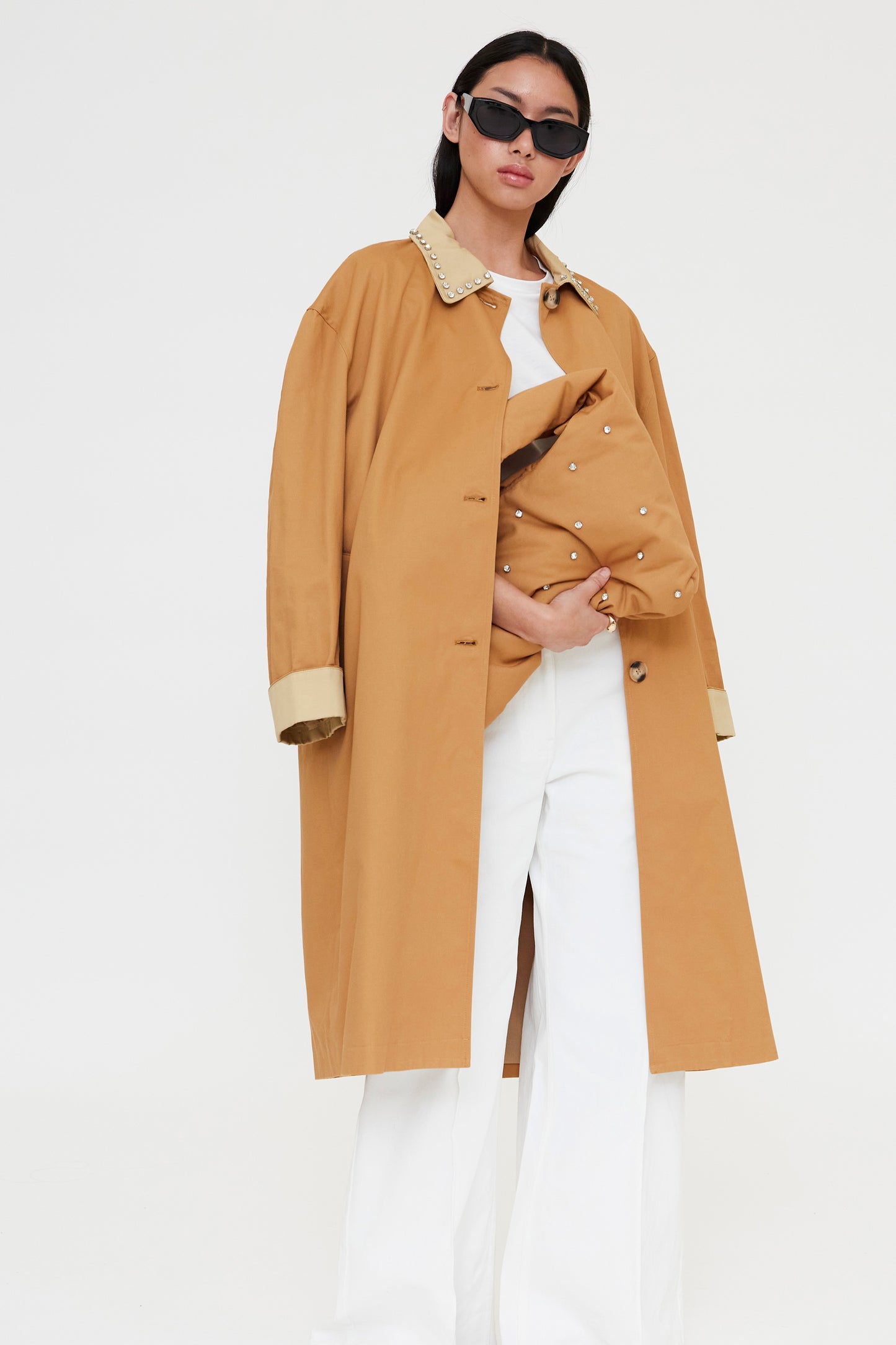 Camel jewel collar coat