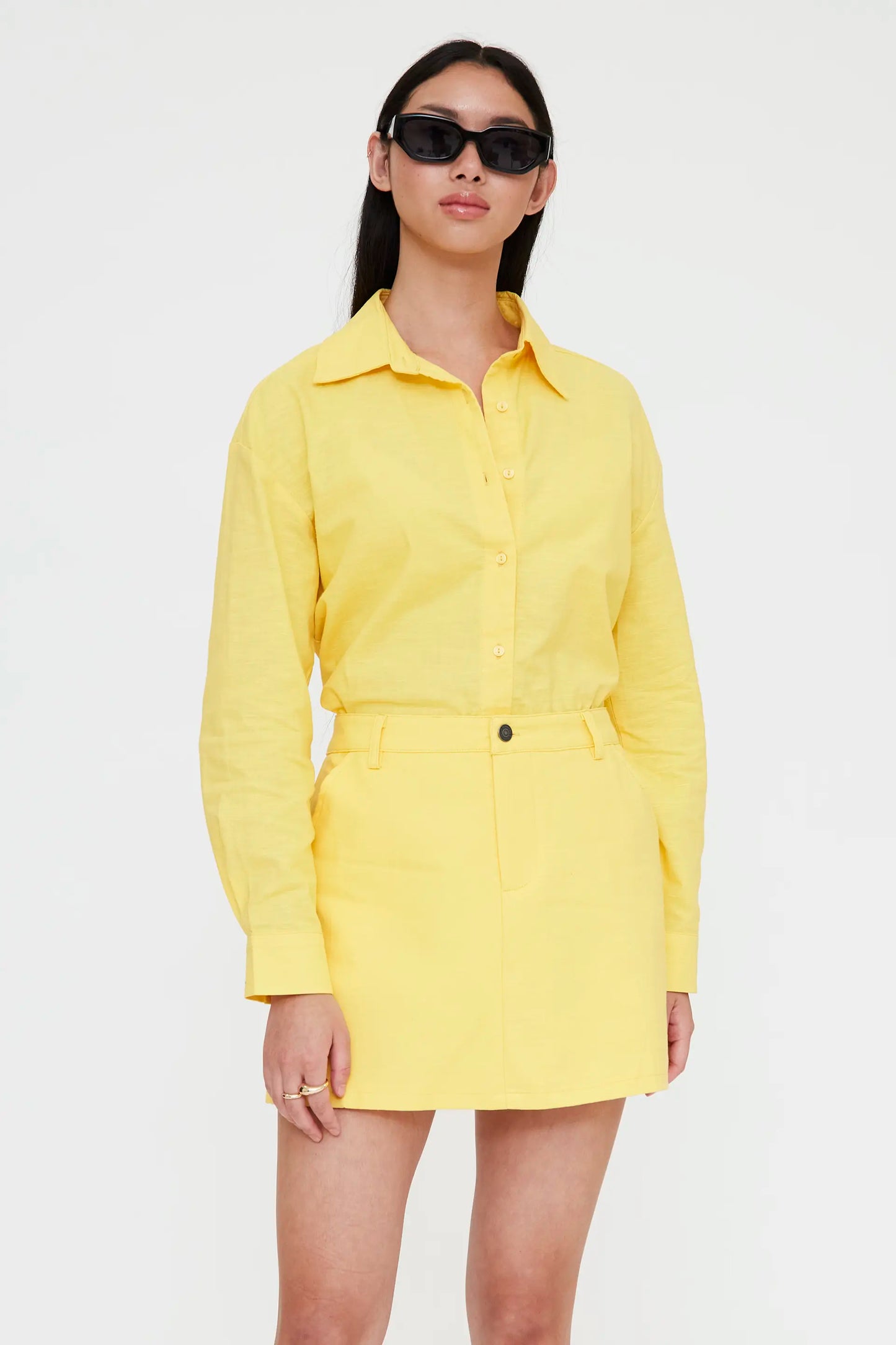 Camisa mezcla lino amarillo