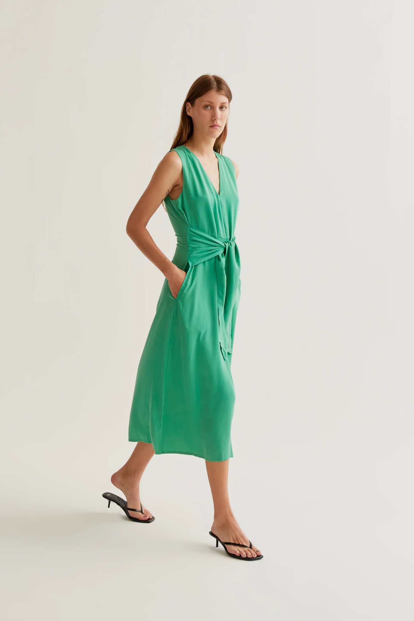flowy green midi dress