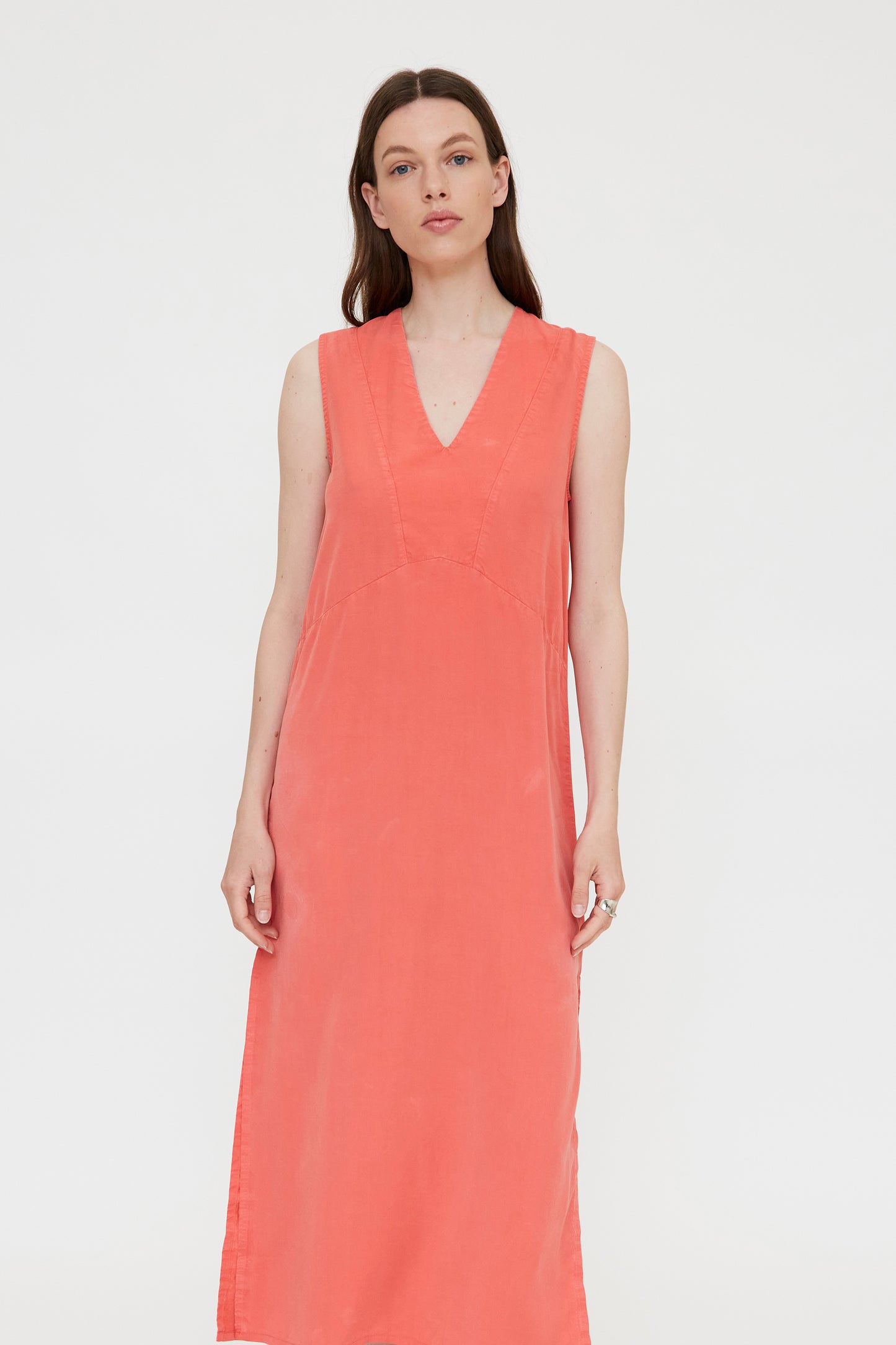 Vestido largo fluido coral