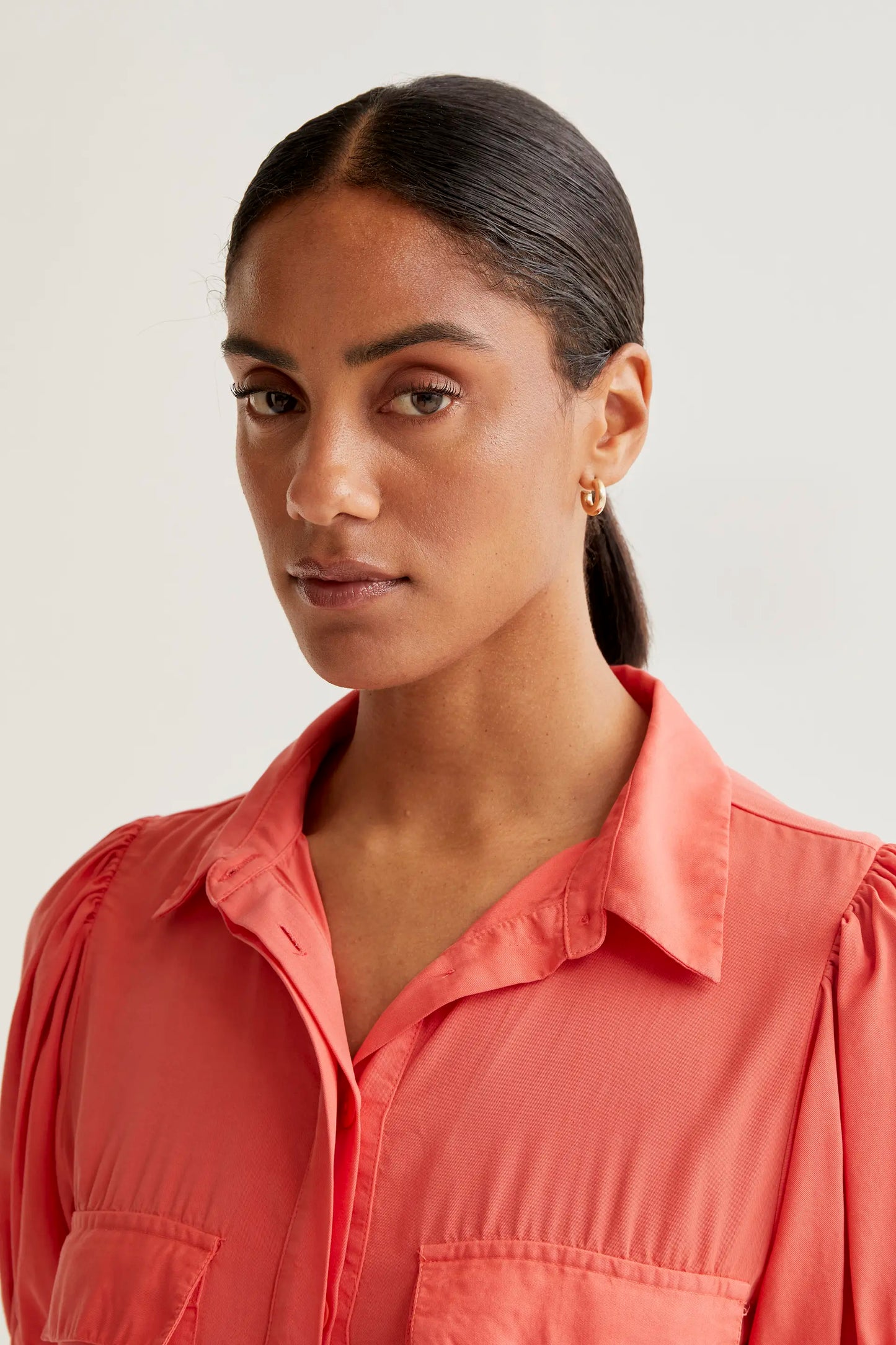 Coral midi shirt dress