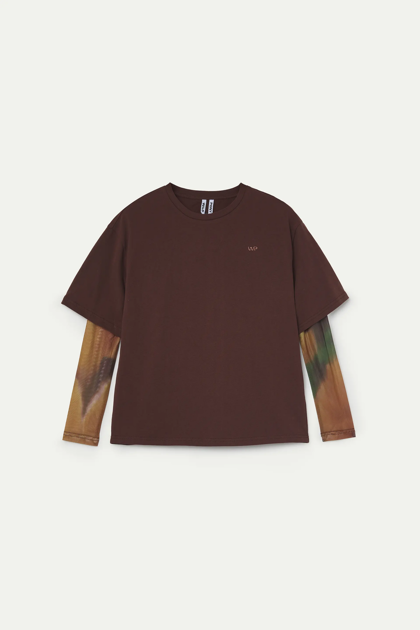 Camiseta bicolor marrón con estampado arce