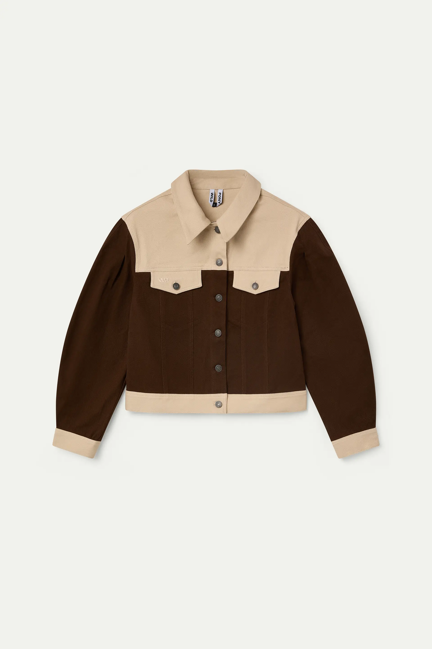 Chaqueta vaquera bicolor marrón y blanco roto