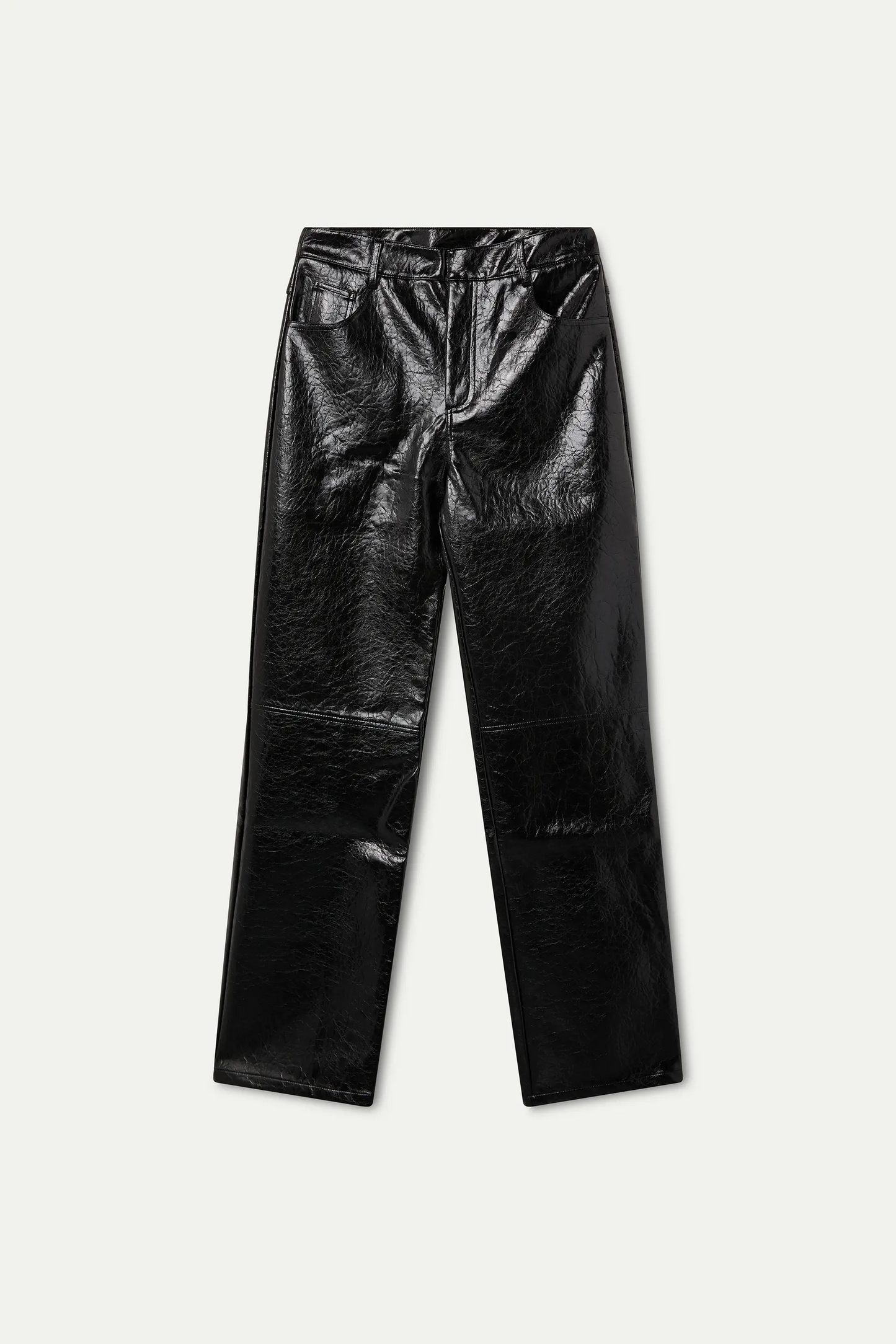 Pantalón recto piel sintética negra