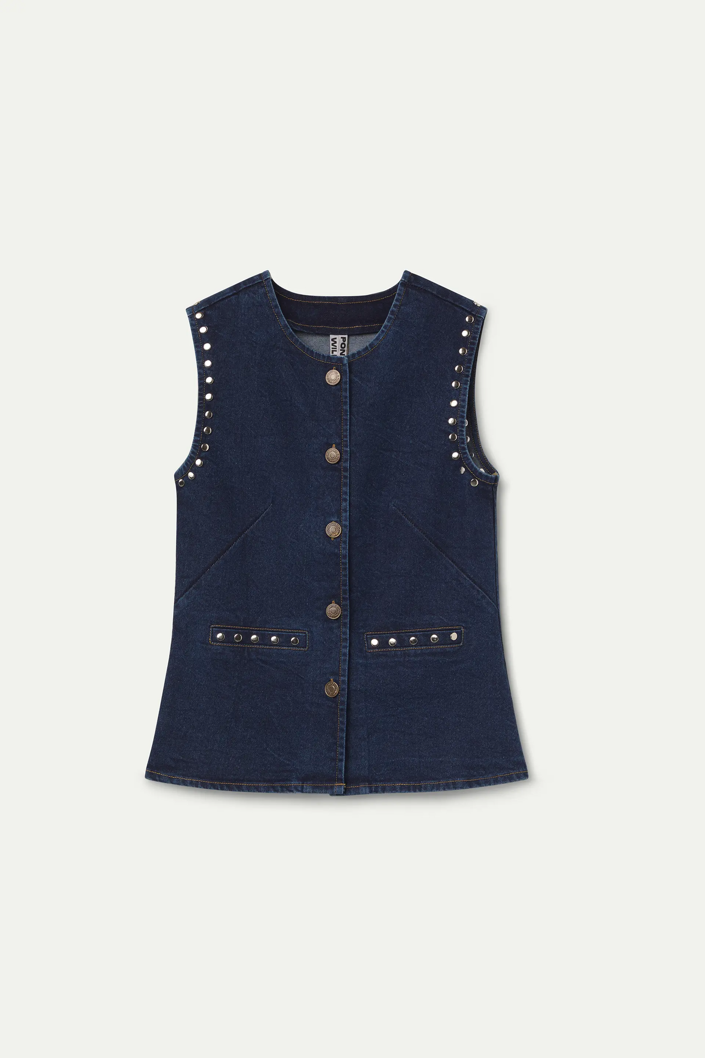 Chaleco vaquero azul marino con apliques
