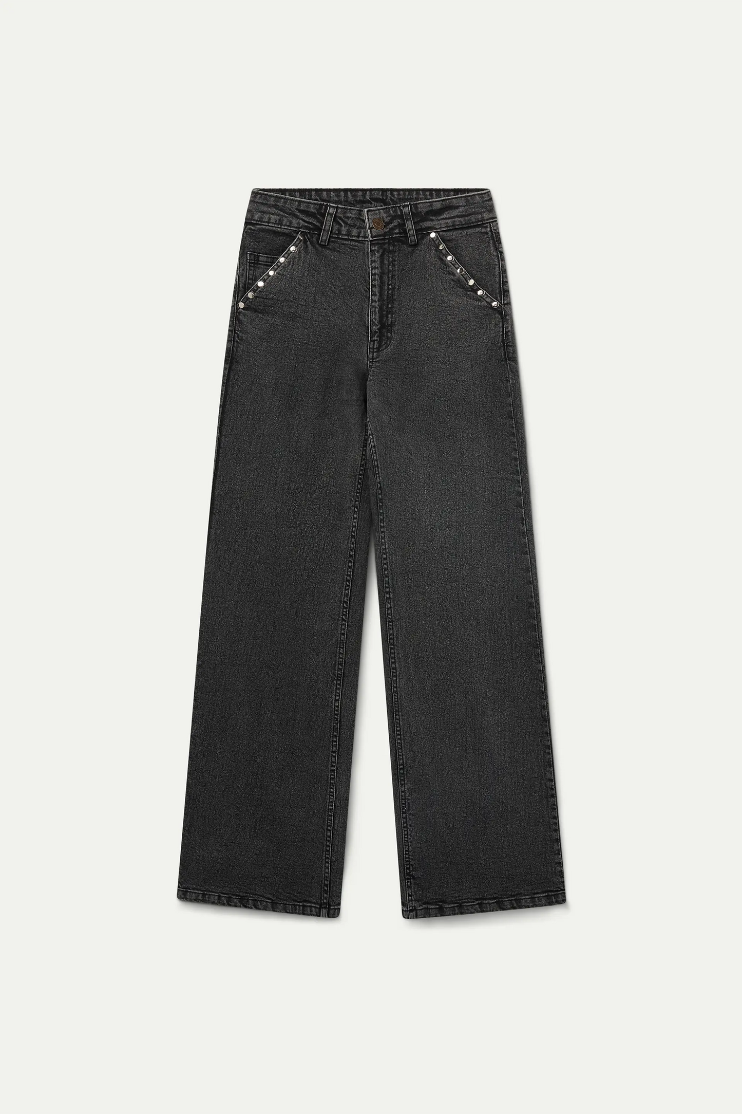 Pantalón vaquero negro con apliques en bolsillos