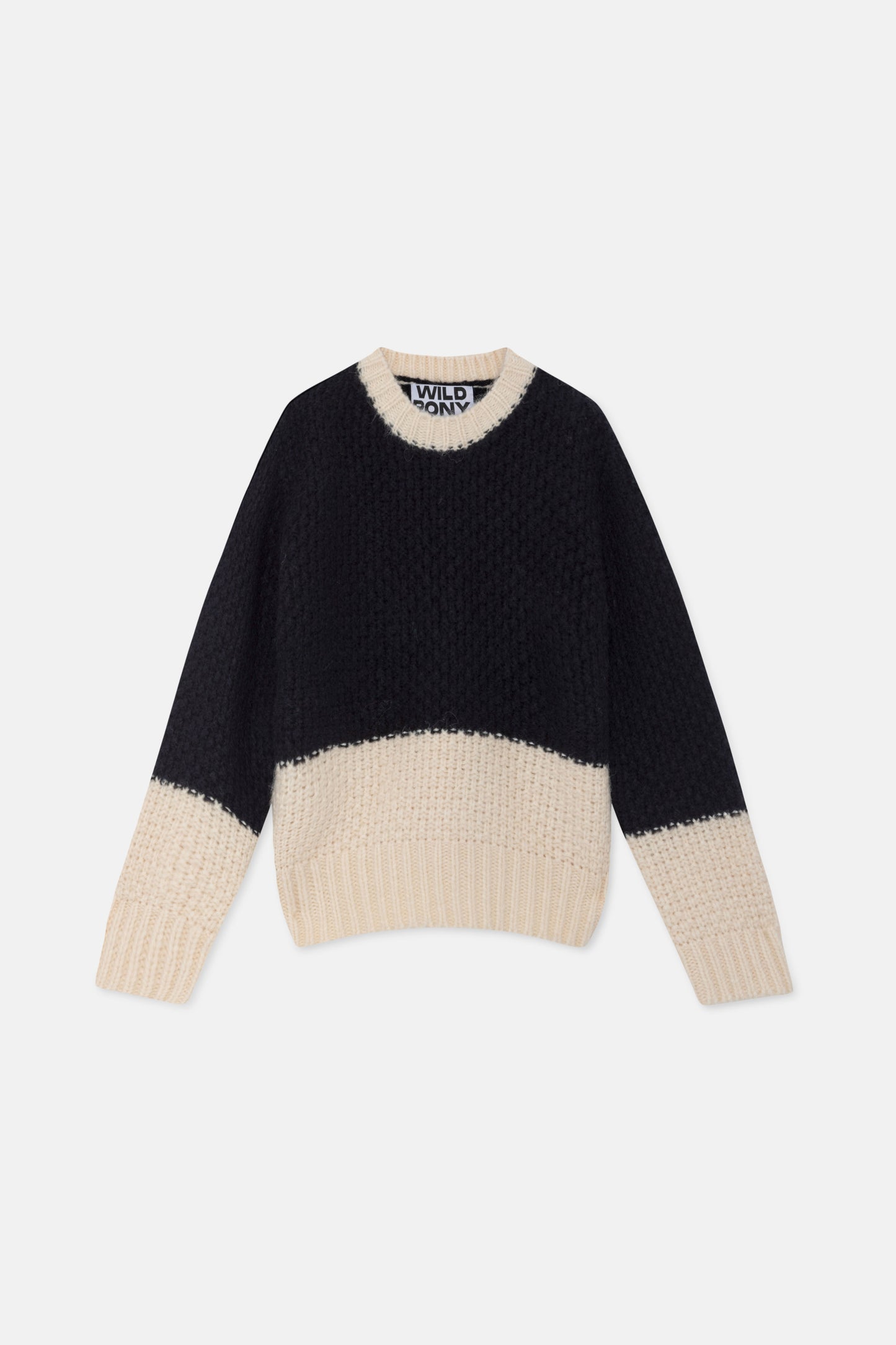 Black two-tone thick knit sweater