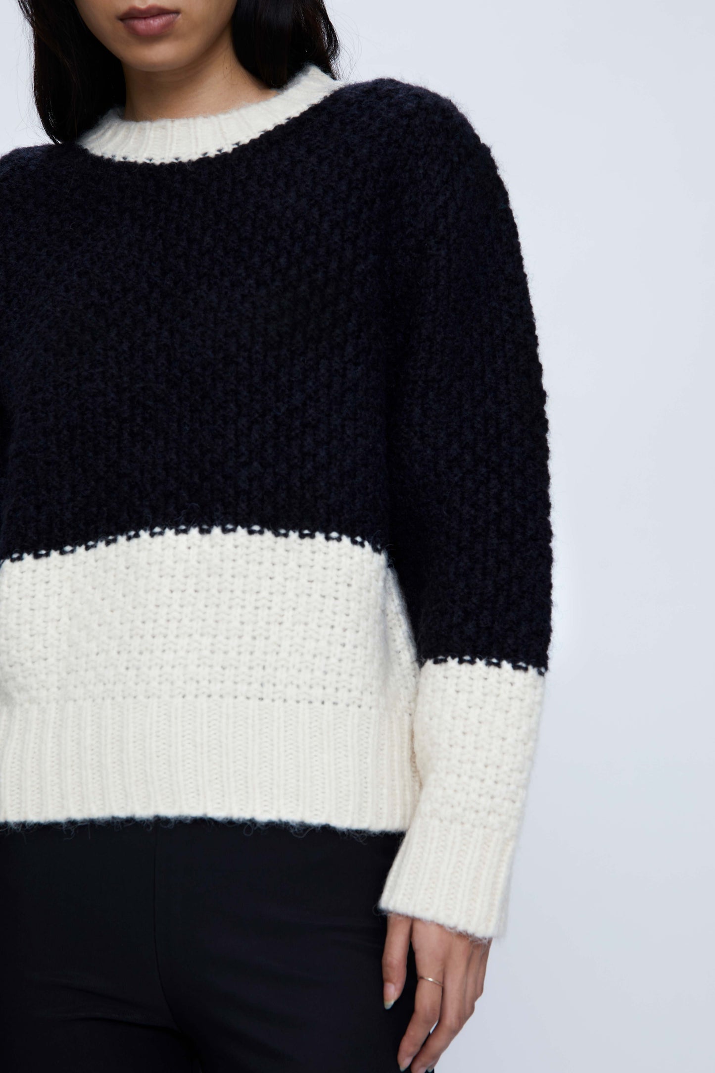 Black two-tone thick knit sweater