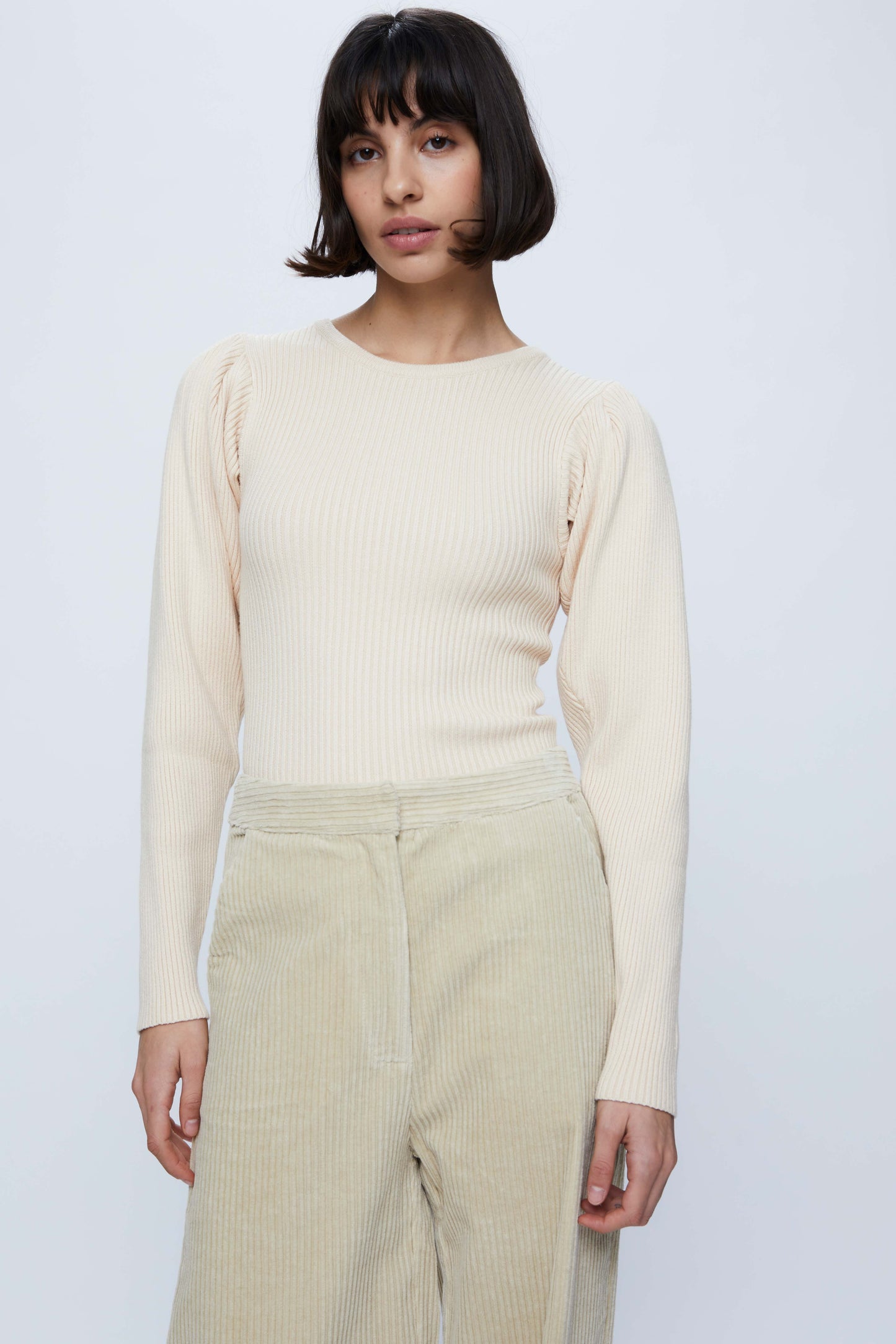 White Ribbed Knit Sweater
