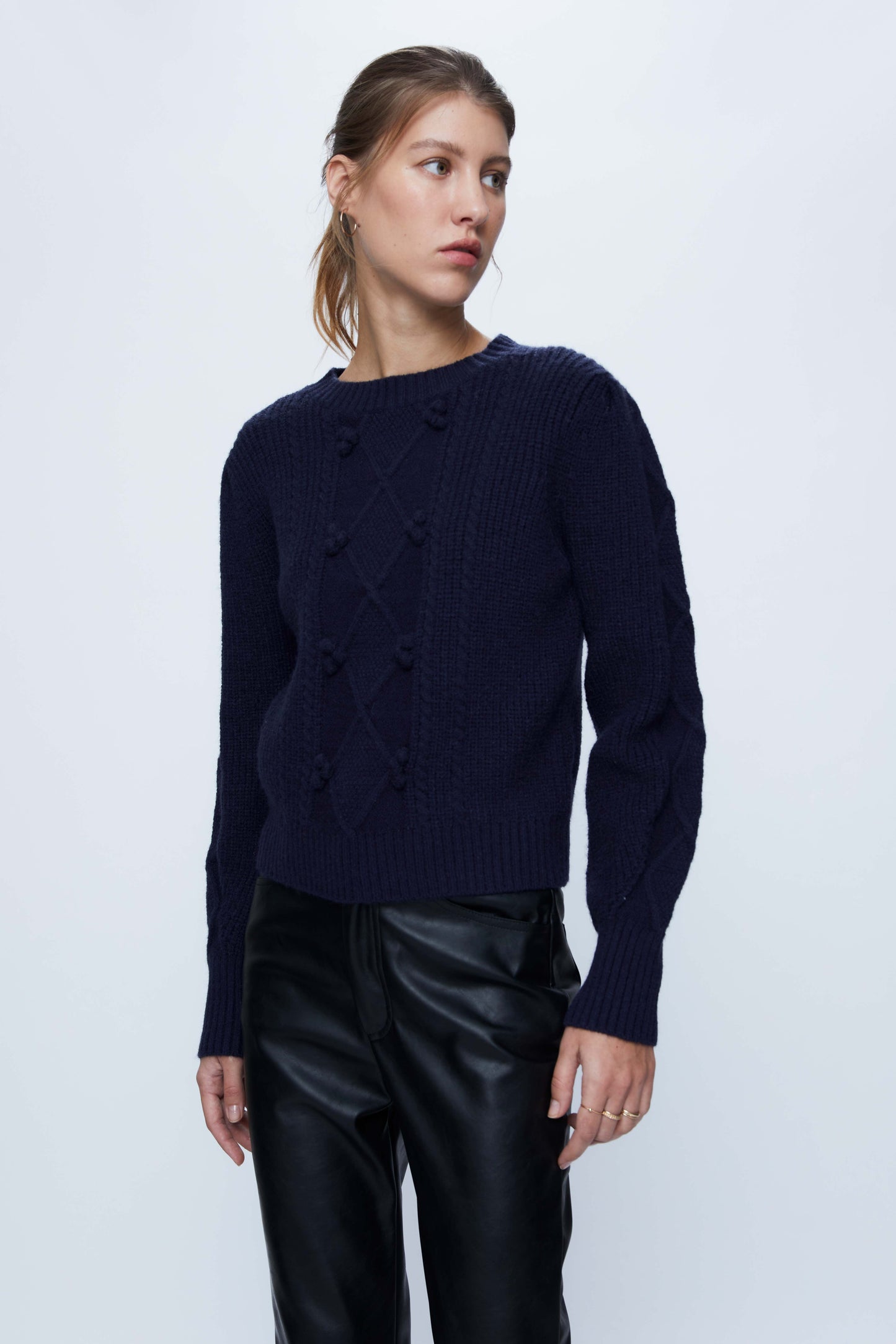 Blue cable knit sweater