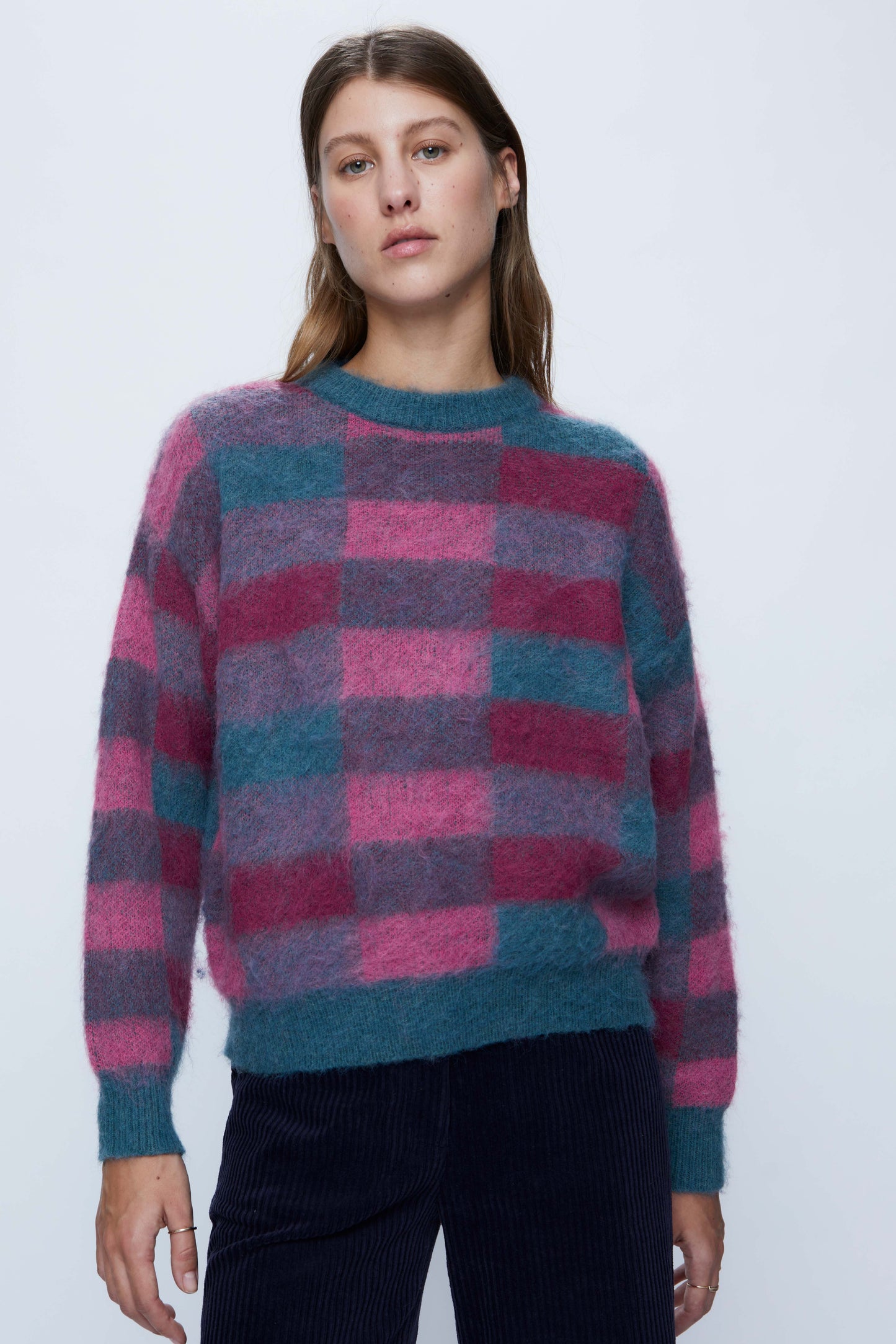 Pink Check Print Soft Knit Sweater