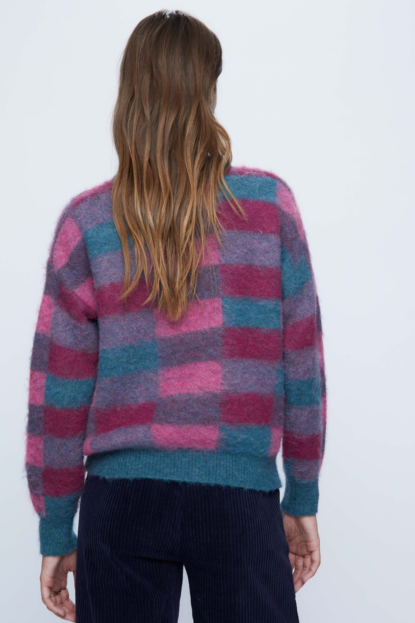 Pink Check Print Soft Knit Sweater
