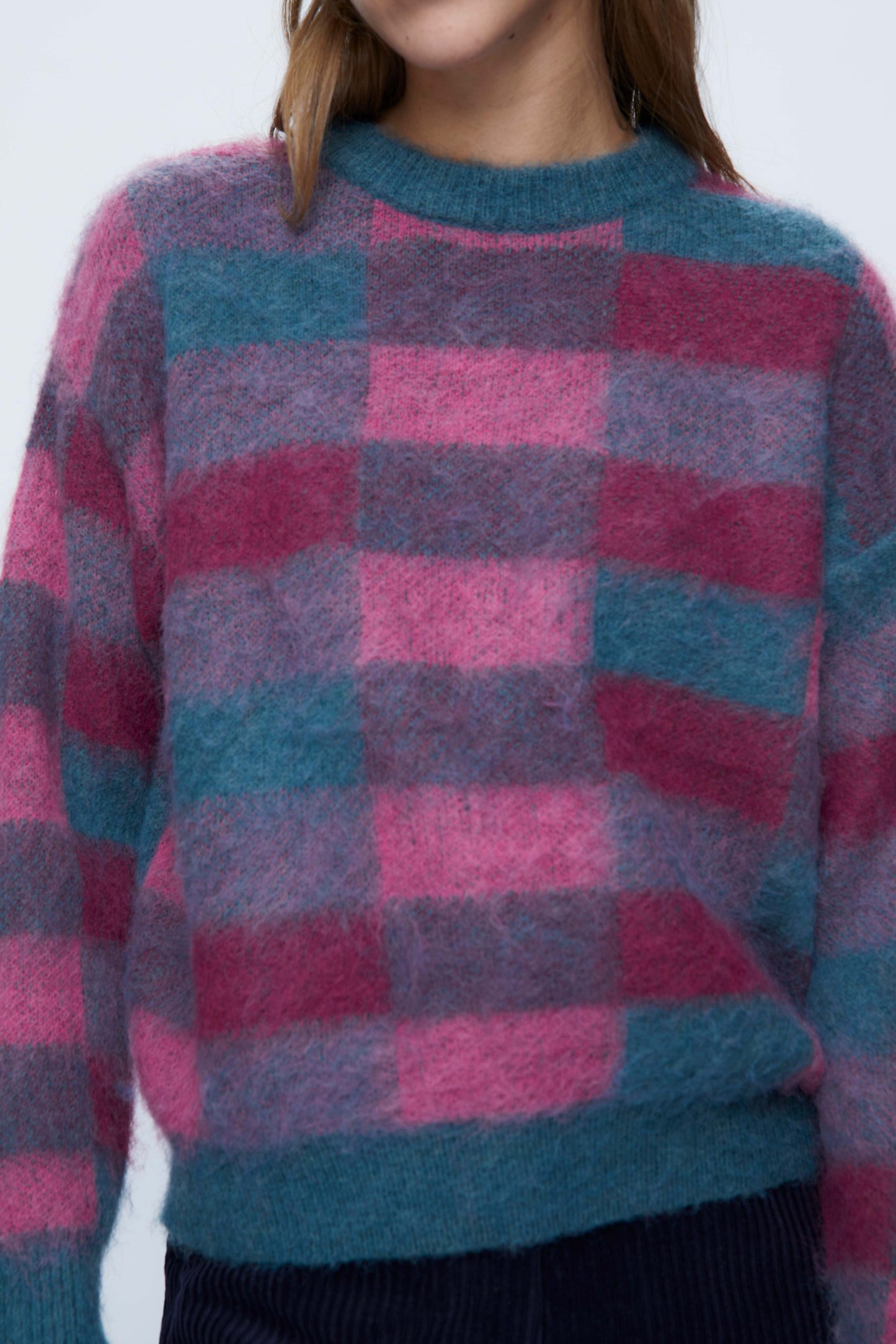 Pink Check Print Soft Knit Sweater