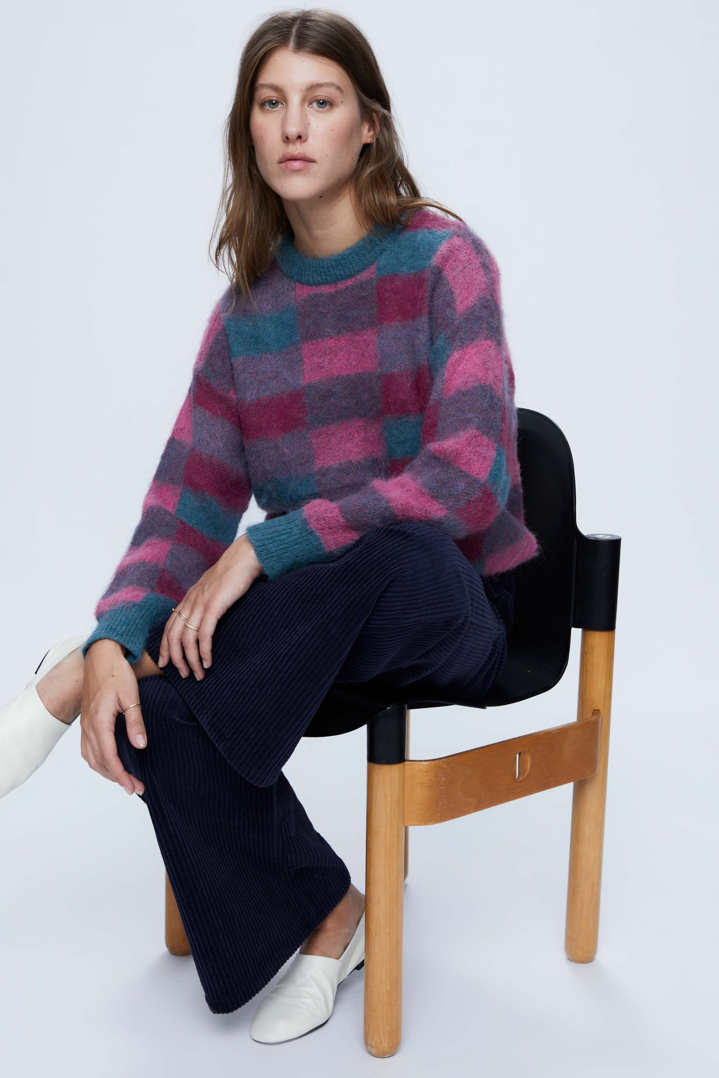 Pink Check Print Soft Knit Sweater