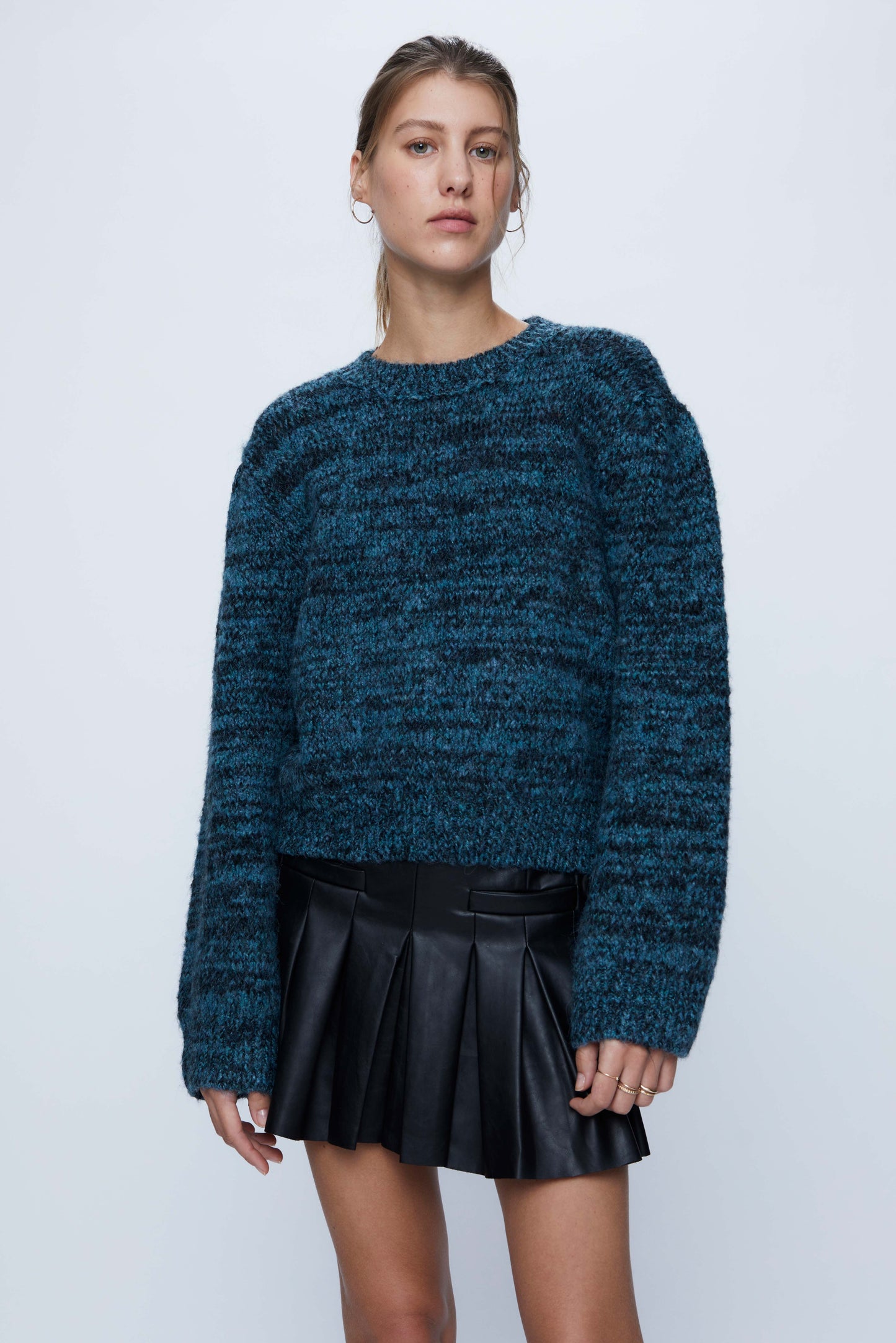 Blue Textured Knit Sweater