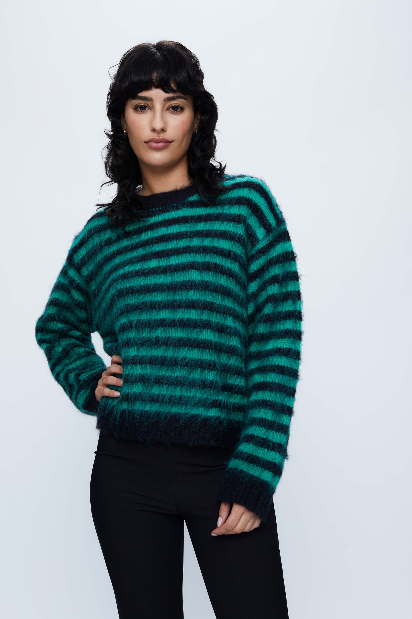 Knitted sweater with blue striped print