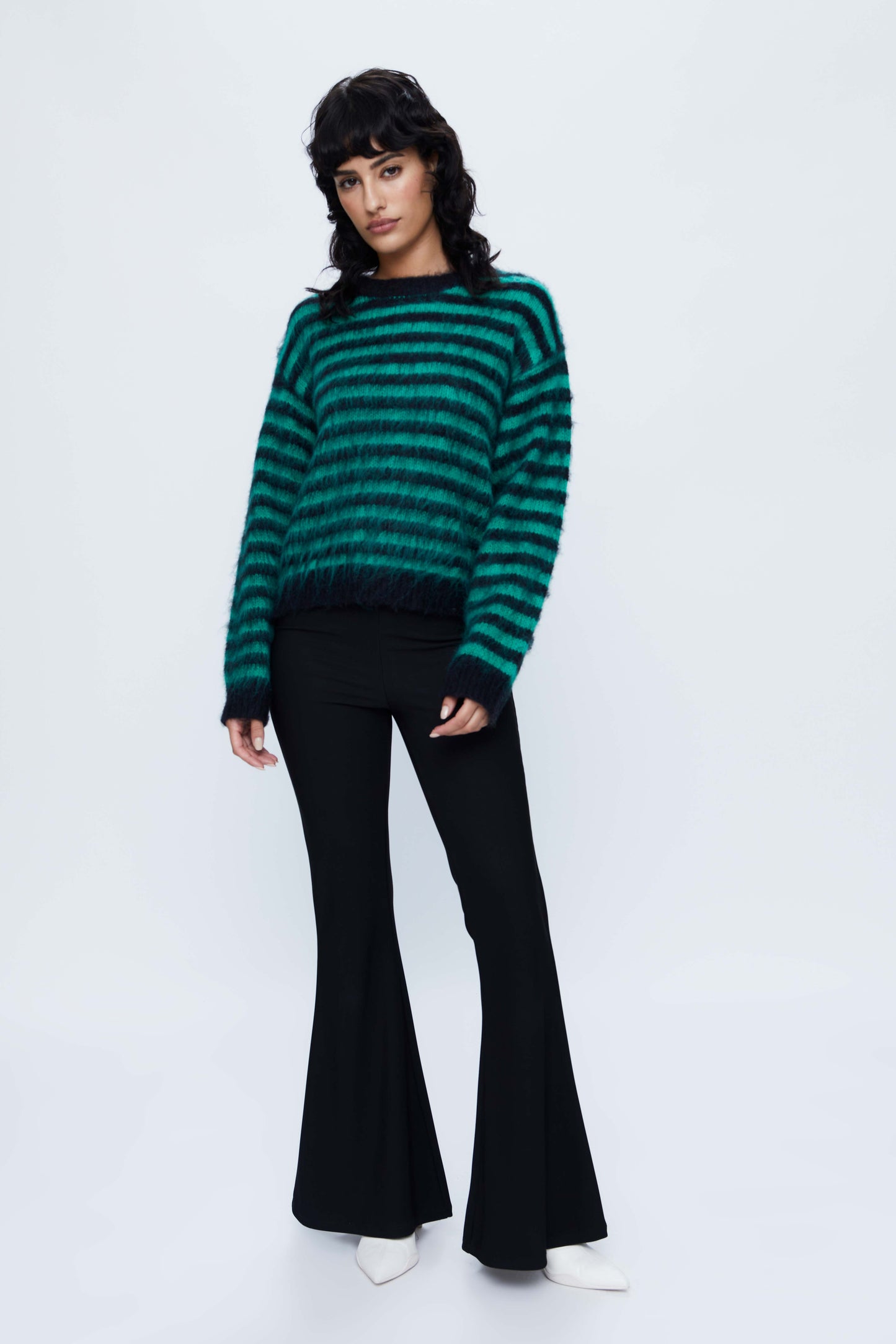 Knitted sweater with blue striped print