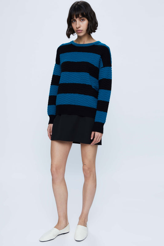 Blue Stripe Print Wave Knit Sweater