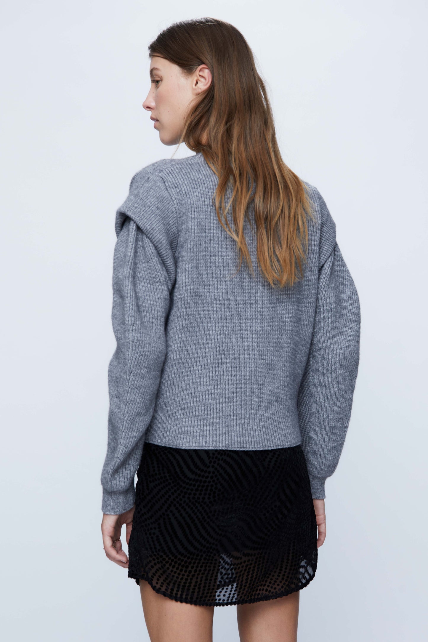 Knitted sweater with gray shoulder detail