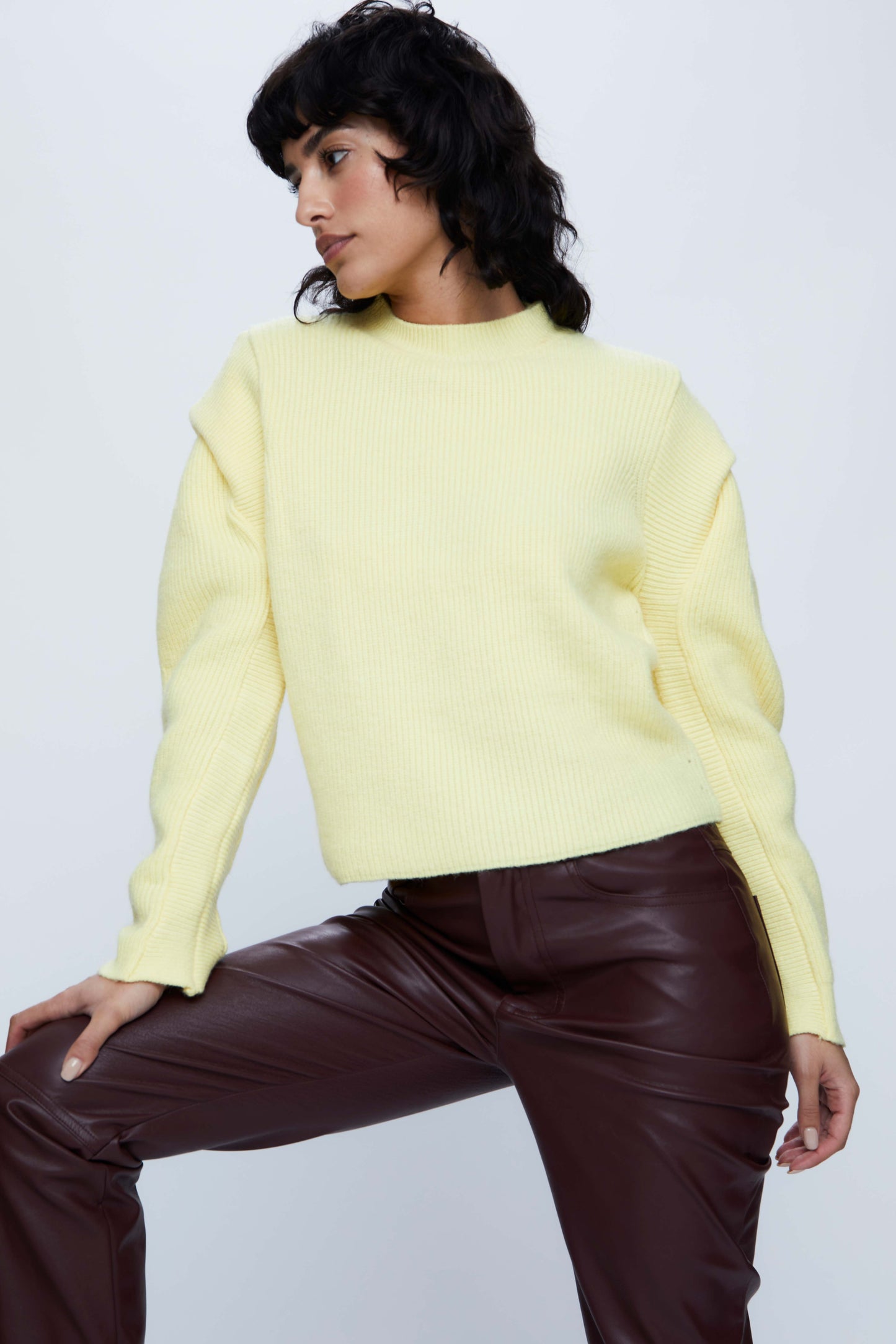 Knitted sweater with yellow shoulder detail