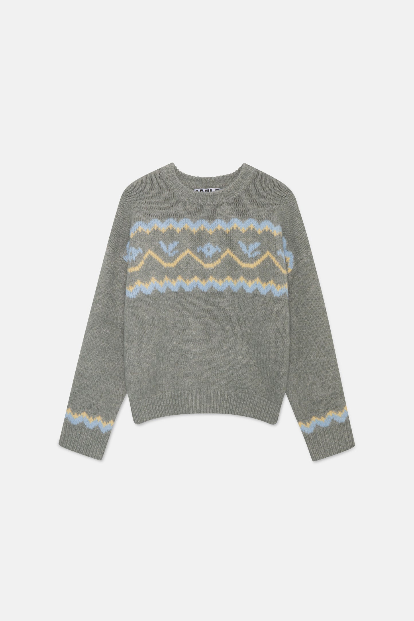 Gray wide jacquard knit sweater