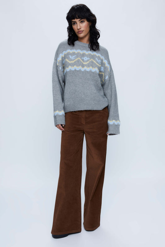 Gray wide jacquard knit sweater