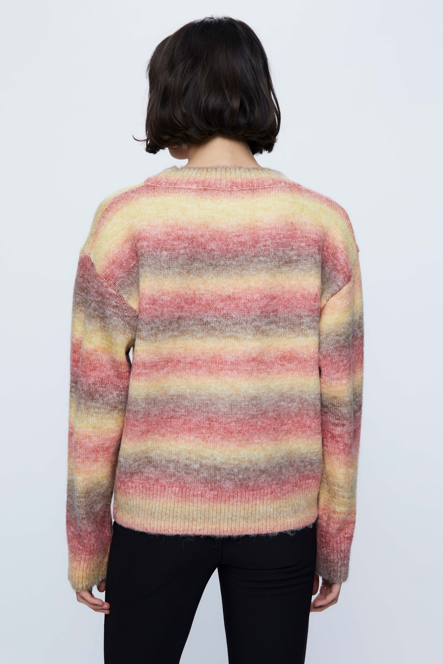 Textured knit sweater with multicolored stripes