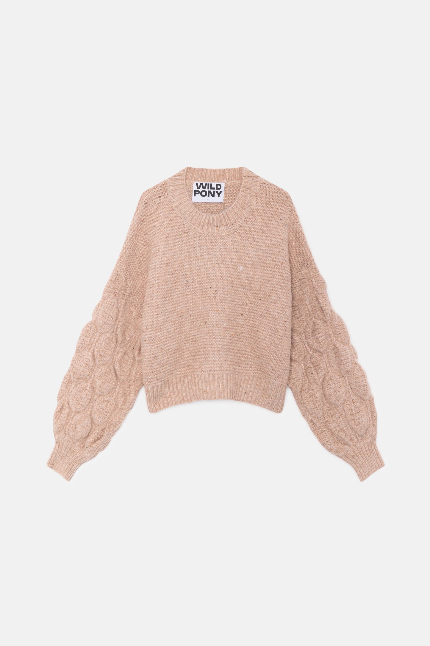 Knitted sweater with beige puff sleeves