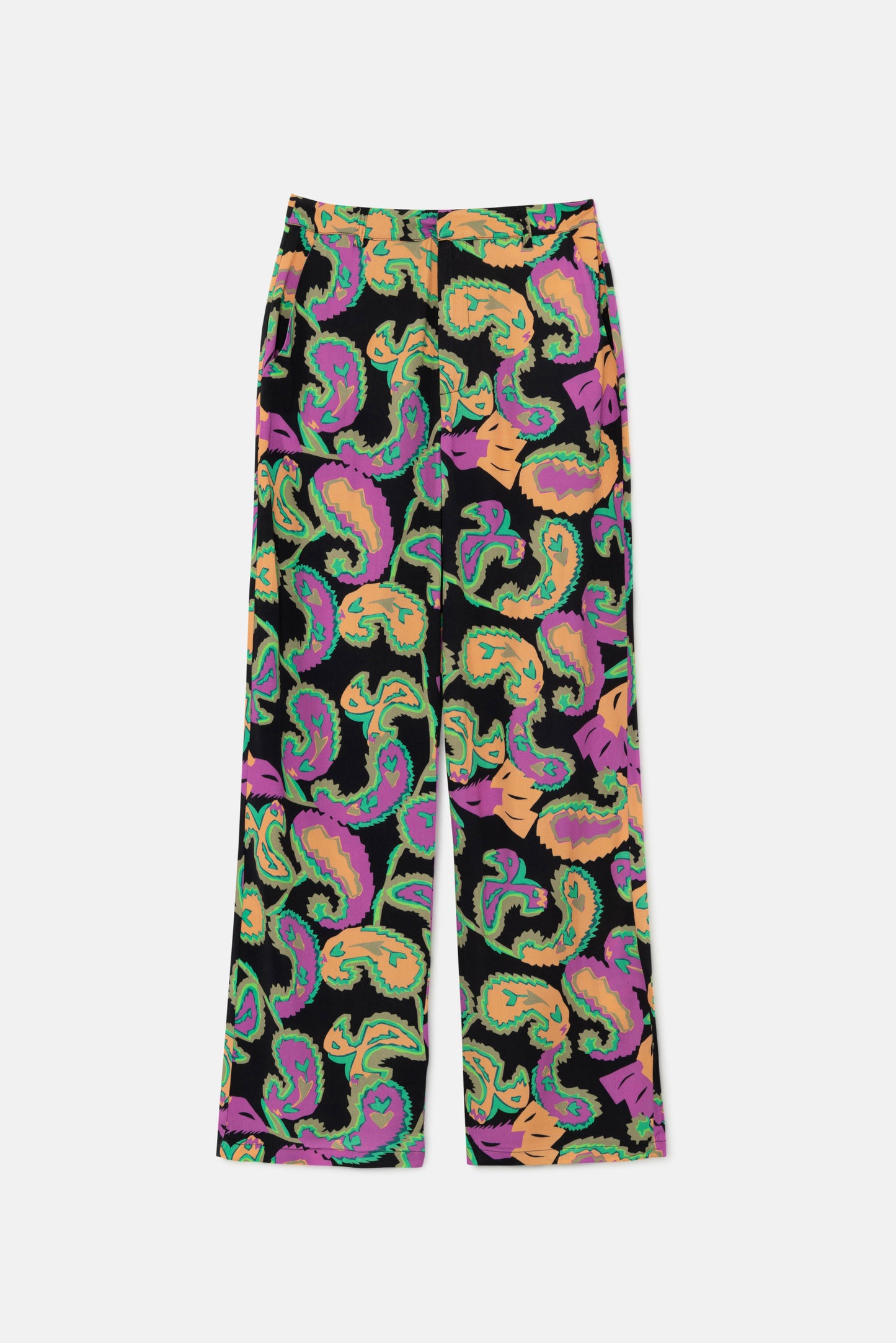 Pantalón largo recto con estampado paisley multicolor