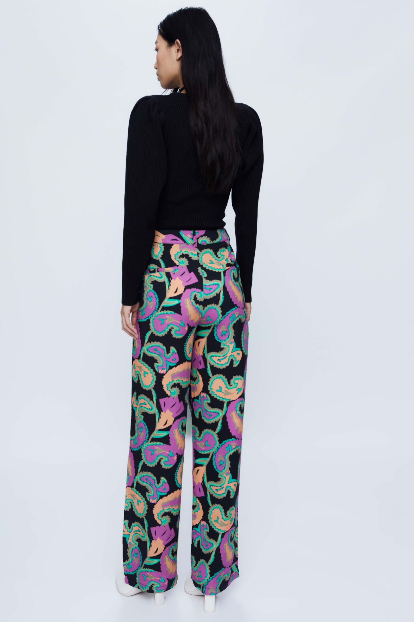 Long straight pants with multicolored paisley print