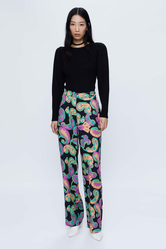 Long straight pants with multicolored paisley print