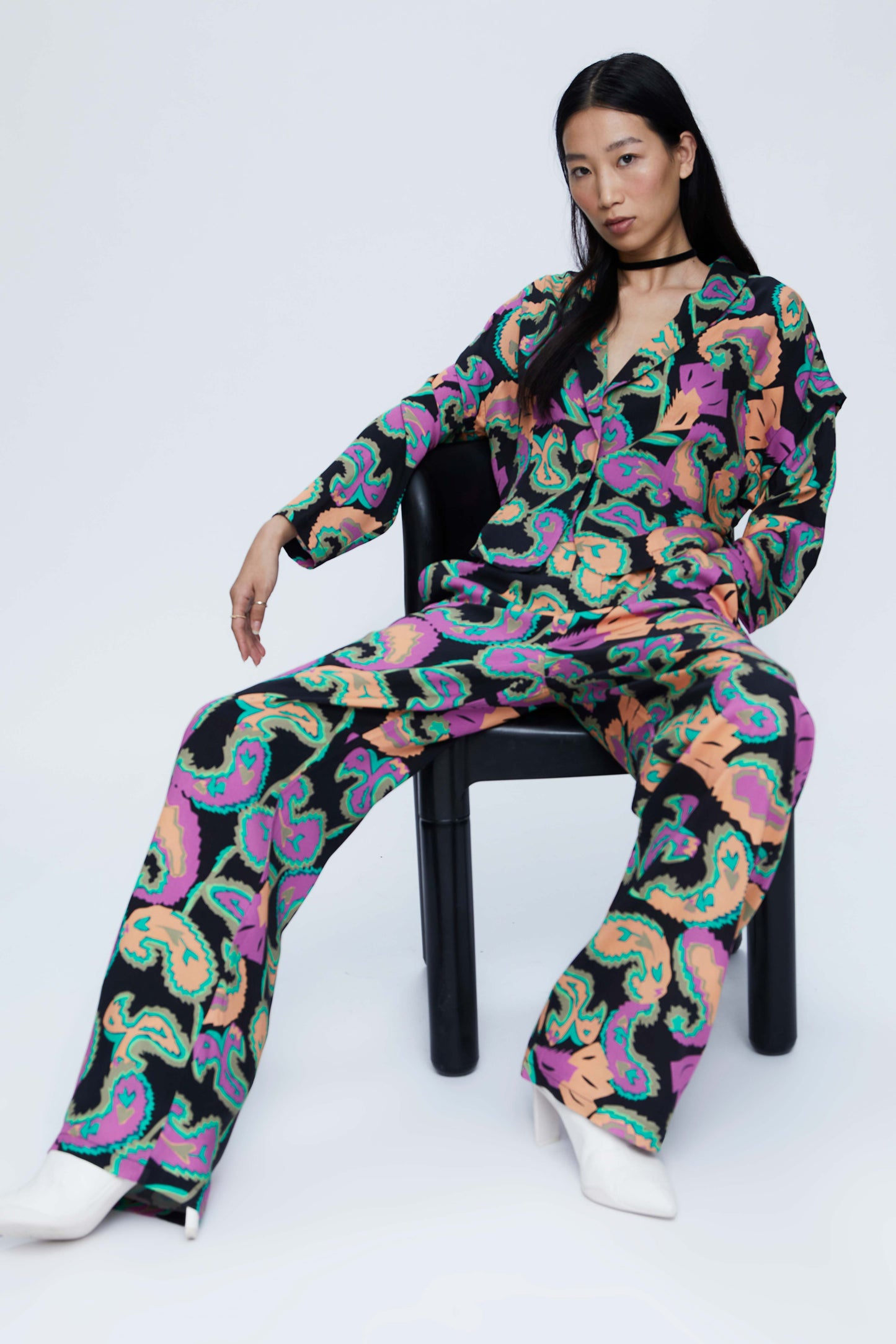 Multicolor Paisley Print Suit Blazer
