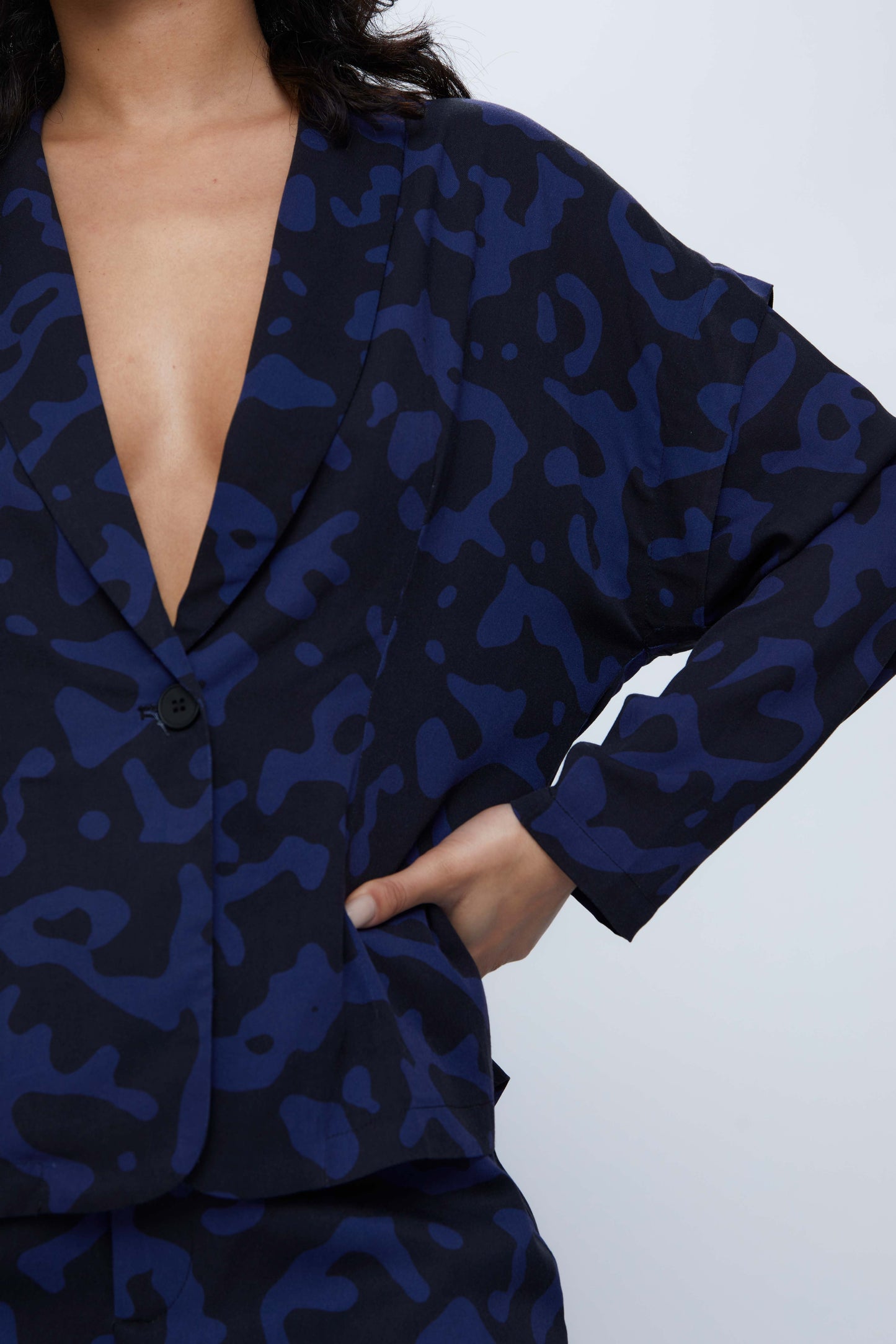 Blue Abstract Print Suit Blazer