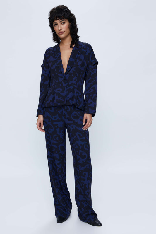 Blue Abstract Print Suit Blazer