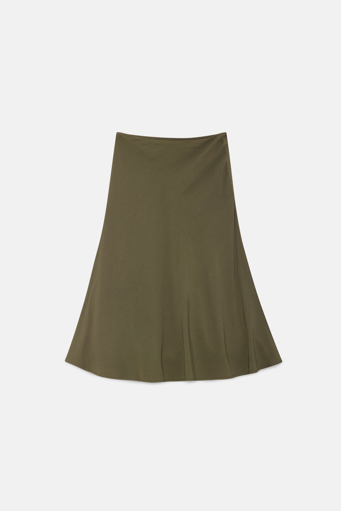 Green satin flared midi skirt