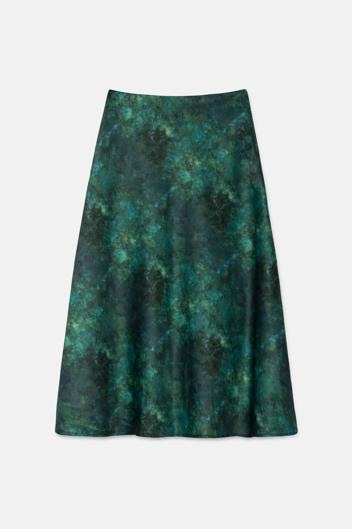 Flowing midi skirt with green print