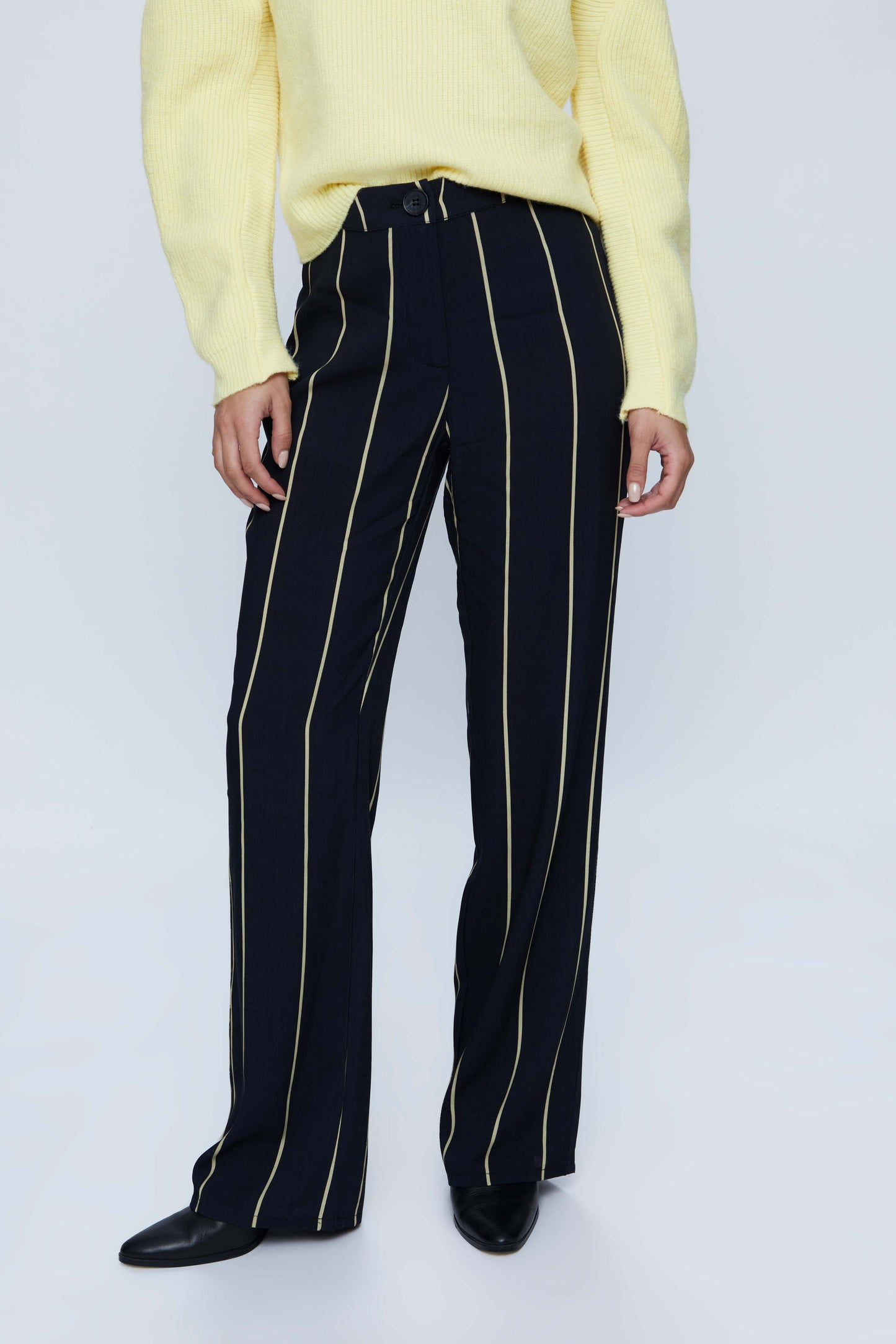 Long black striped suit pants