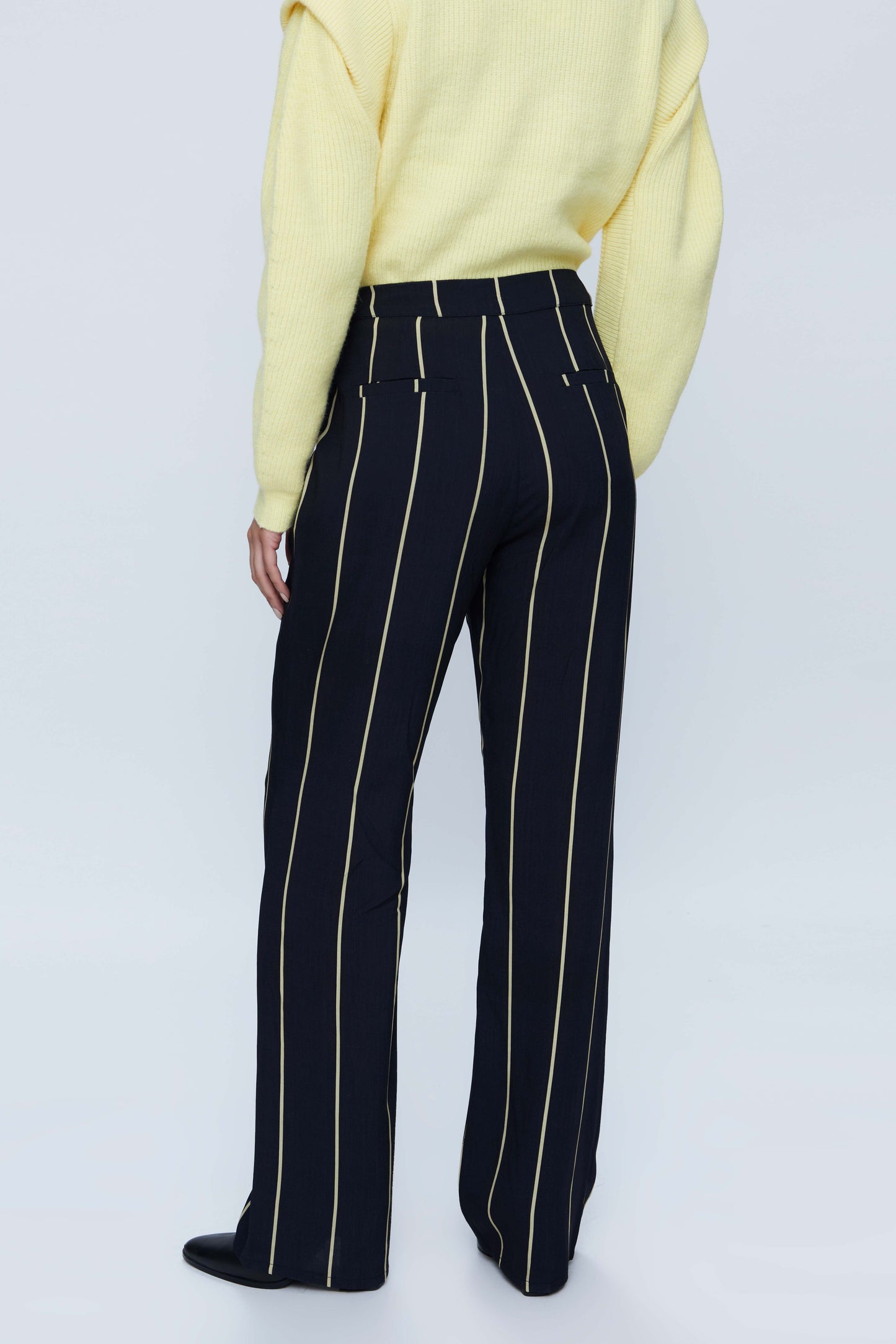 Long black striped suit pants