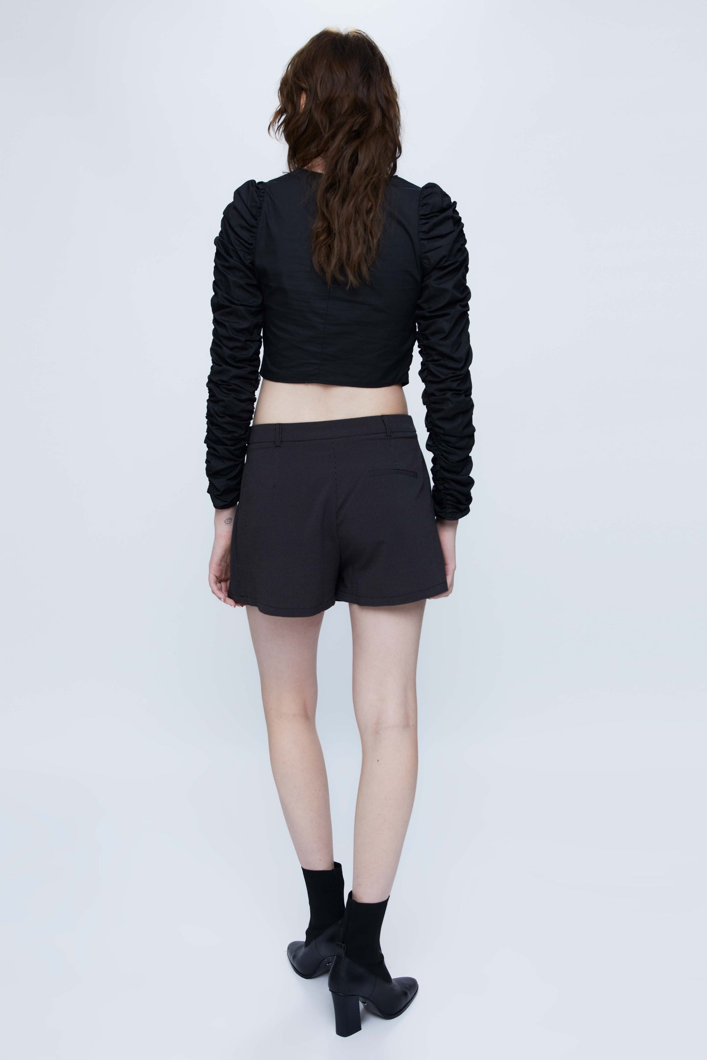 Black Pinstripe Suit Shorts