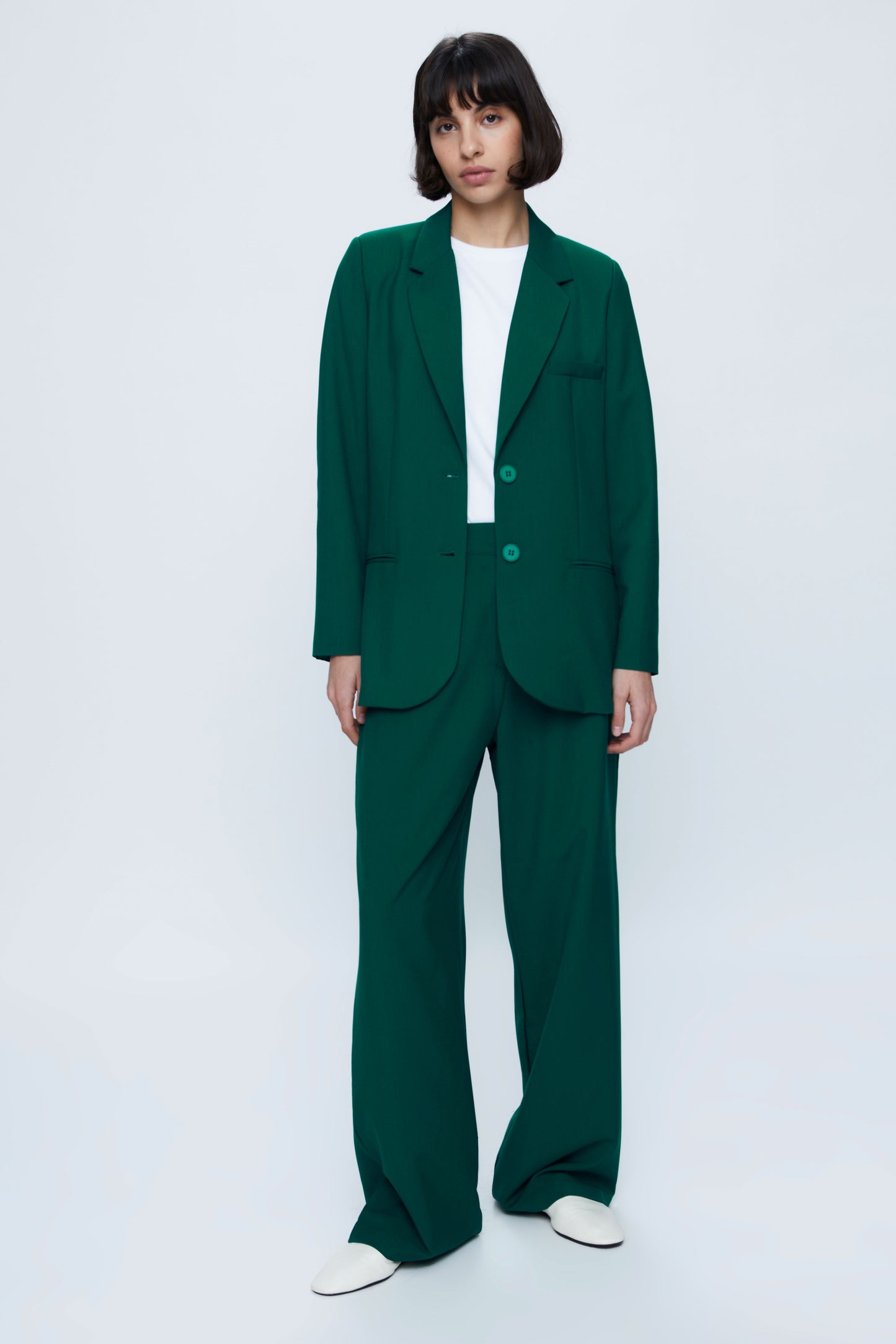 Green Crepe Suit Pants