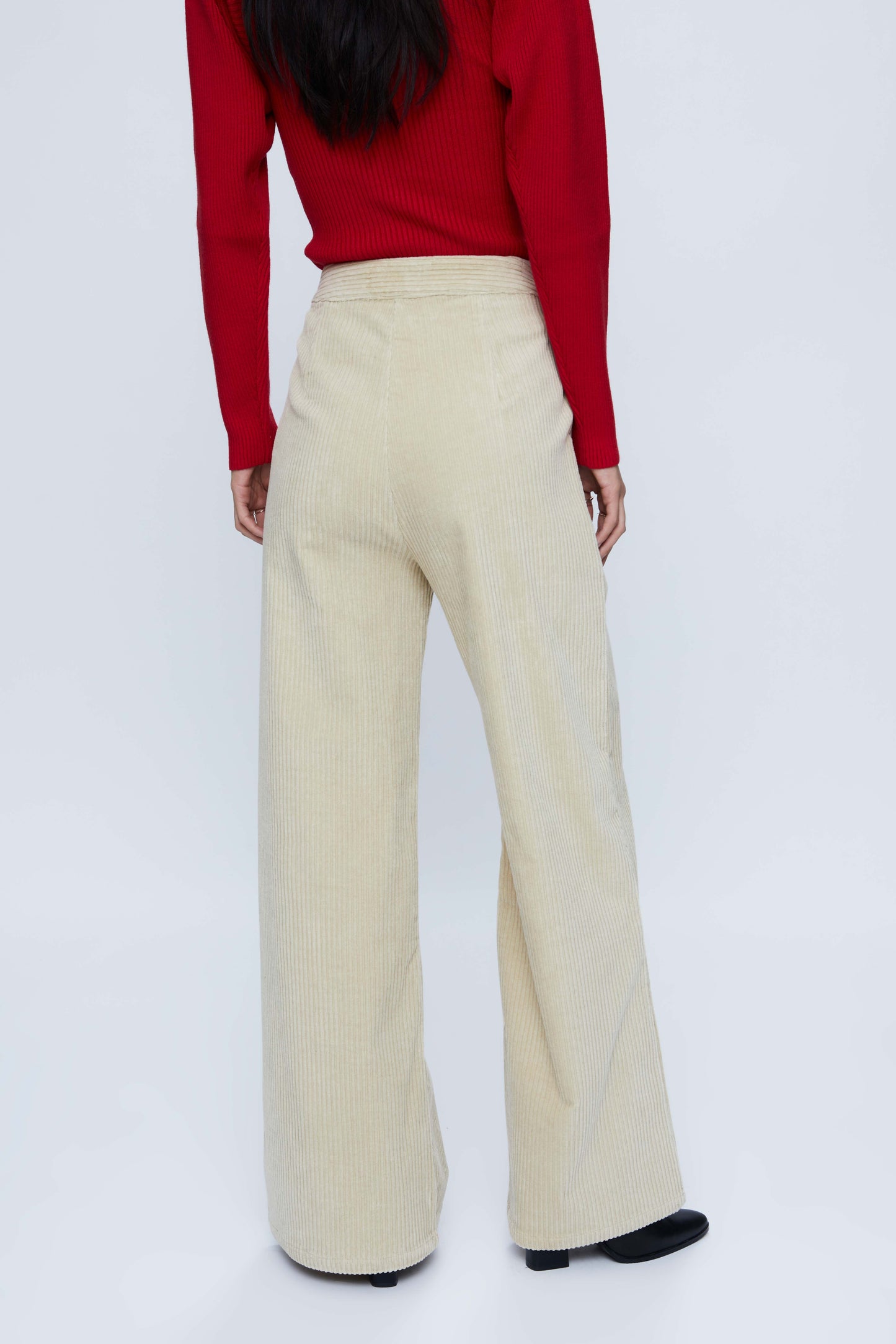 Long white corduroy pants with high waist